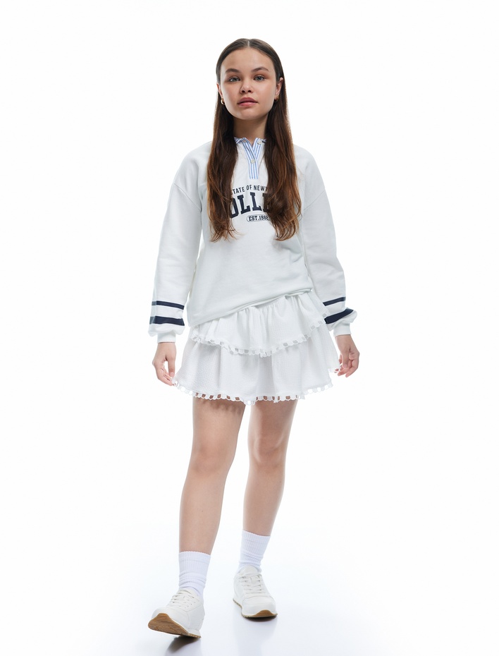 Kız Çocuk Uzun Kollu Gömlek Yaka Şardonlu Oversize Sweatshirt