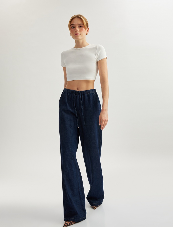  Beli Bağlamalı Düz Paça Denim Pantolon - Straight Jeans