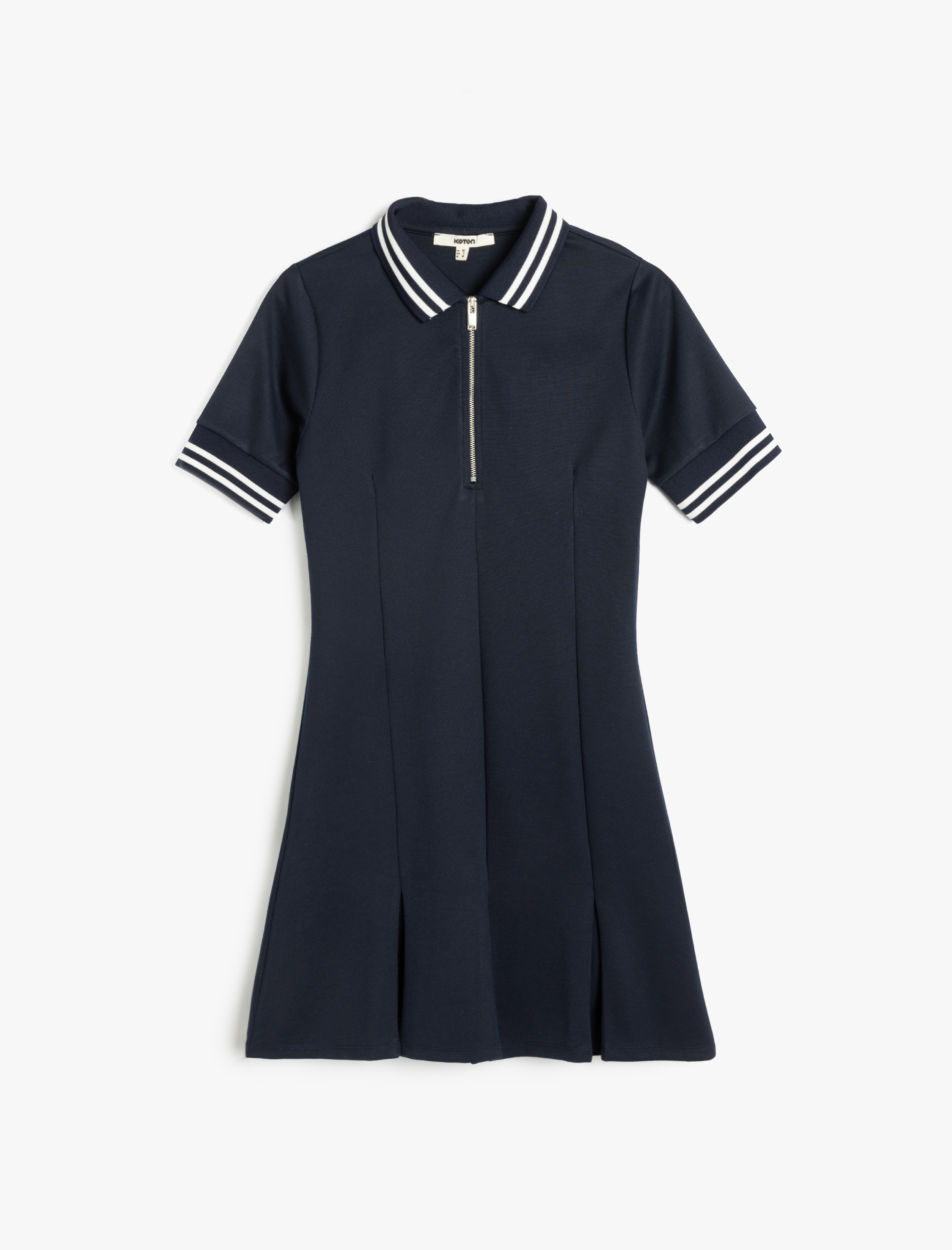   Slim Fit Kısa Kollu Yarım Fermuar Detaylı Mini Polo Yaka Elbise