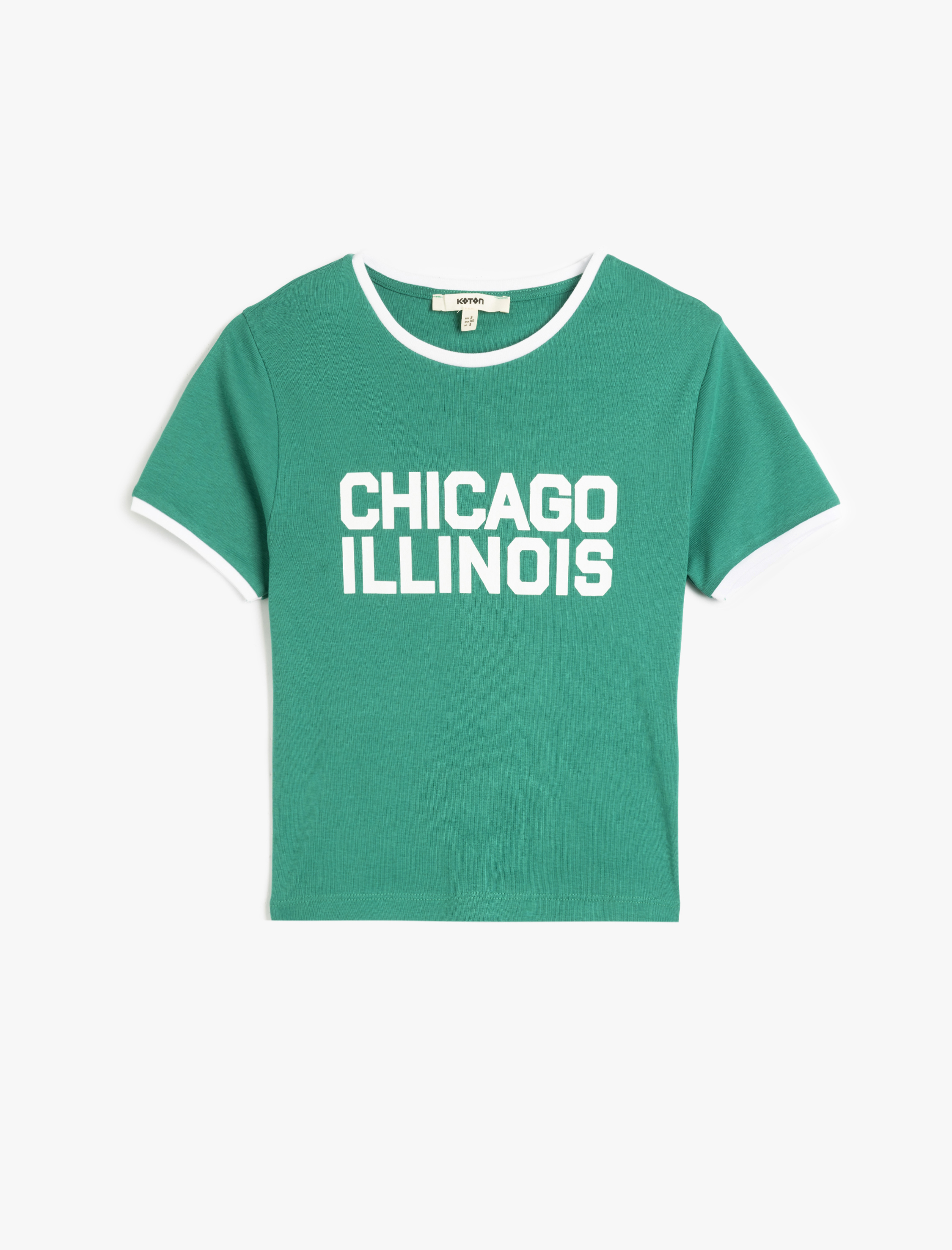   Pamuklu Bisiklet Yaka Kısa Kollu Kolej Temalı Baskılı Kadın Tişört