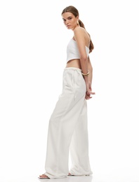 Viskon Keten Karışımlı Yanları Bağlama Detaylı Geniş Paça Pantolon