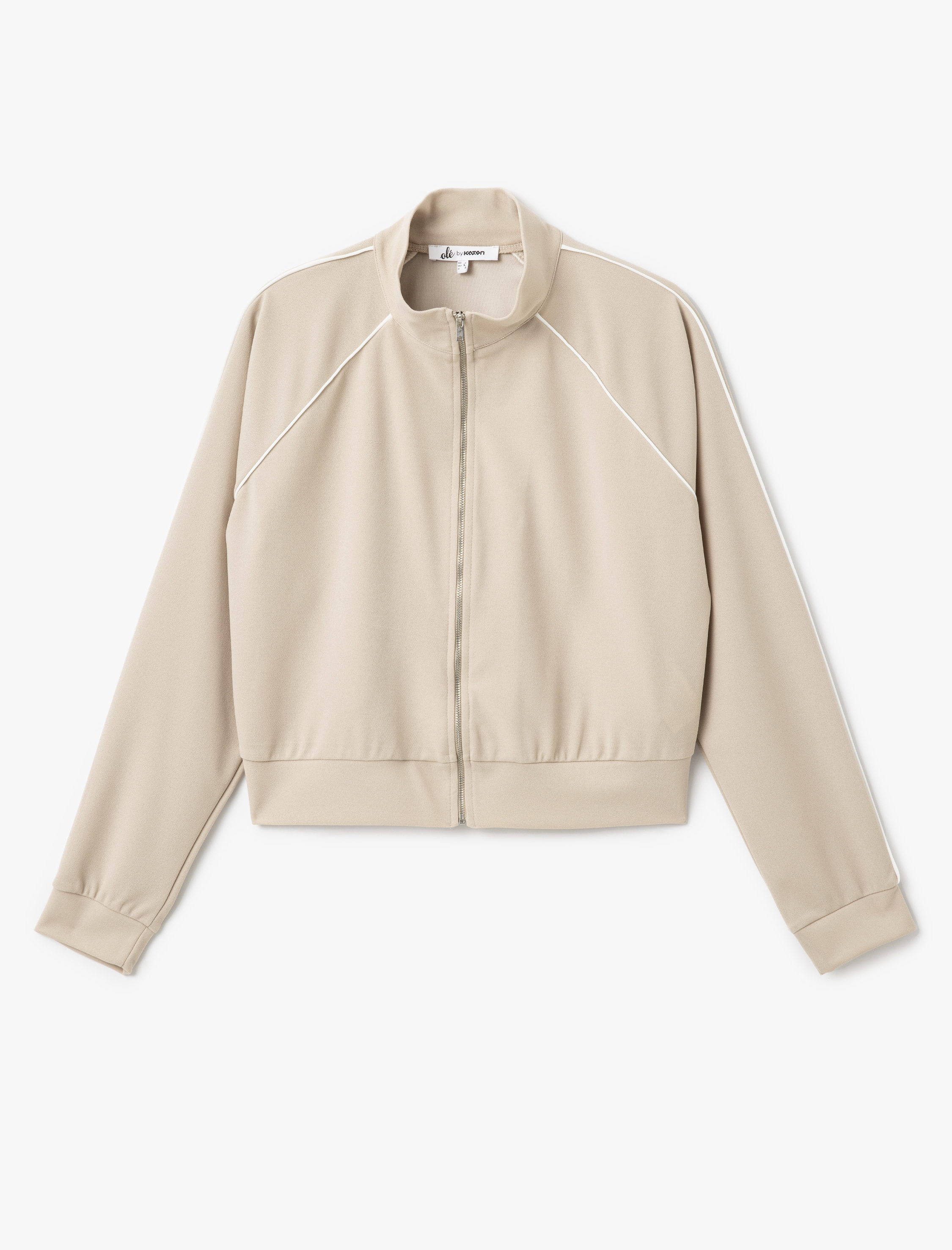   Dik Yaka Uzun Kollu Fermuarlı Biyeli Sweatshirt