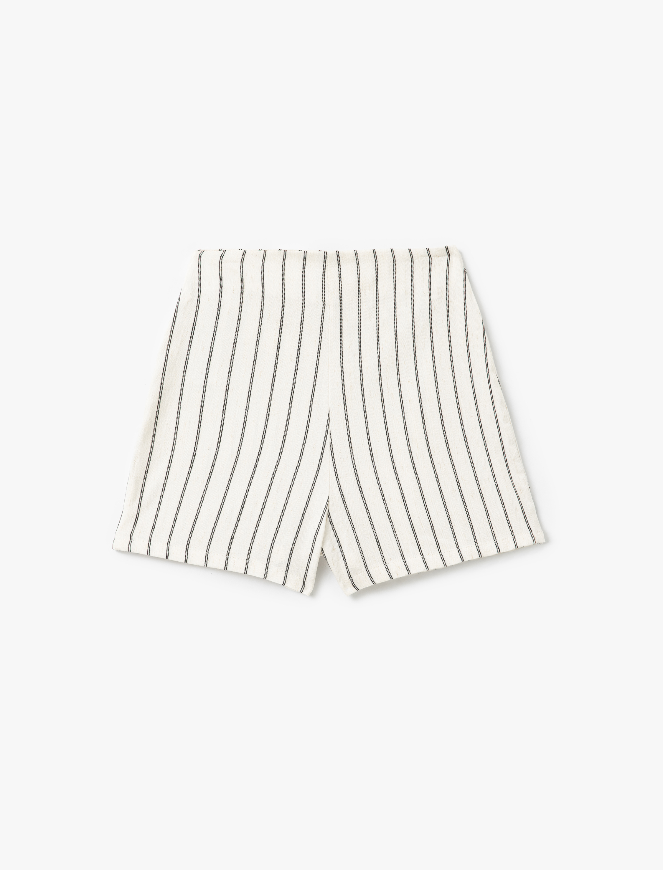   Keten Karışımlı Bağlama Detaylı Çizgili Şort Etek