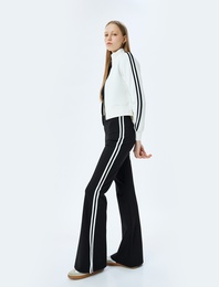 Yüksek Bel Viskon Karışımlı Şerit Detaylı İspanyol Paça Tayt