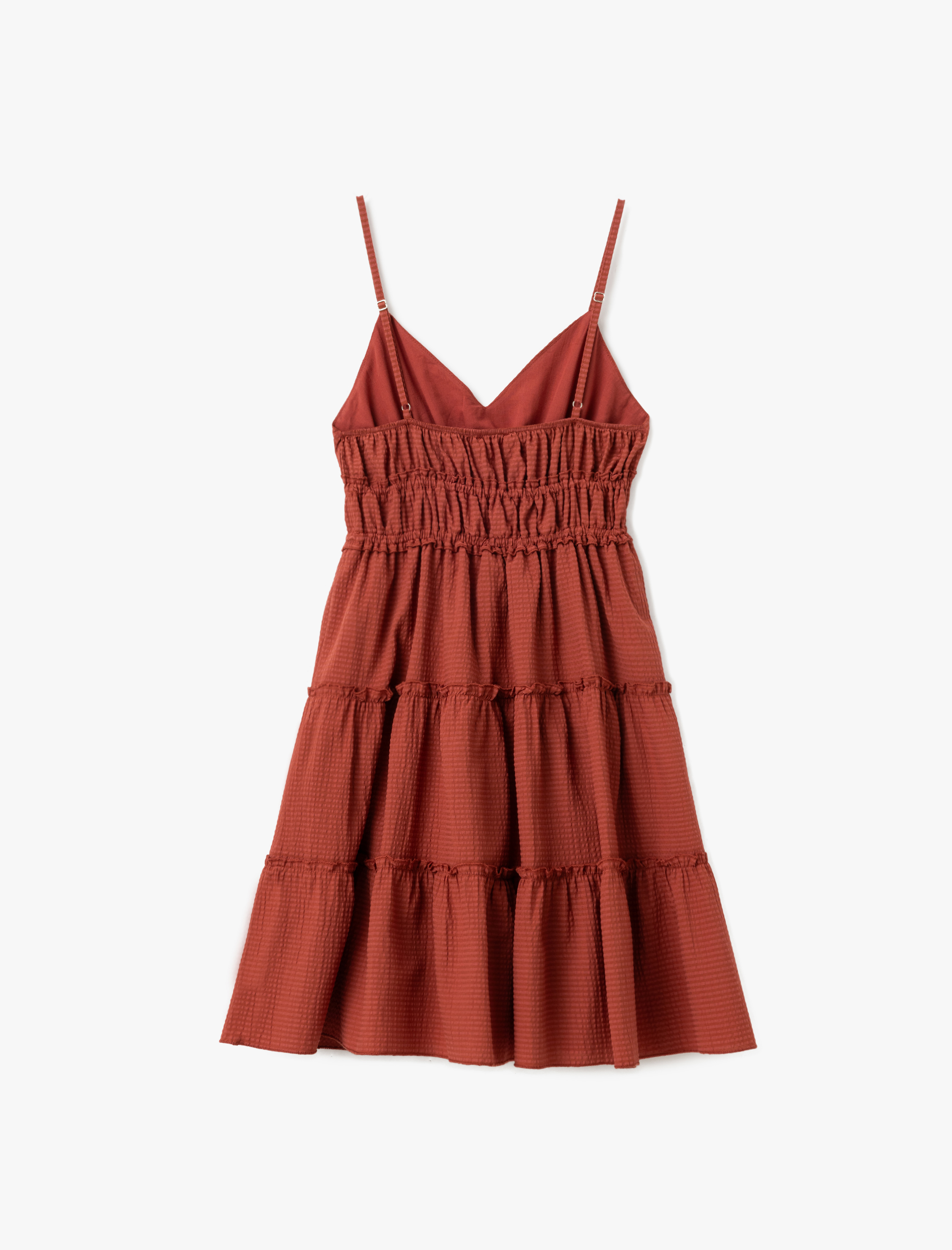   Askılı V Yaka Katlı Gipeli Volanlı Mini Elbise