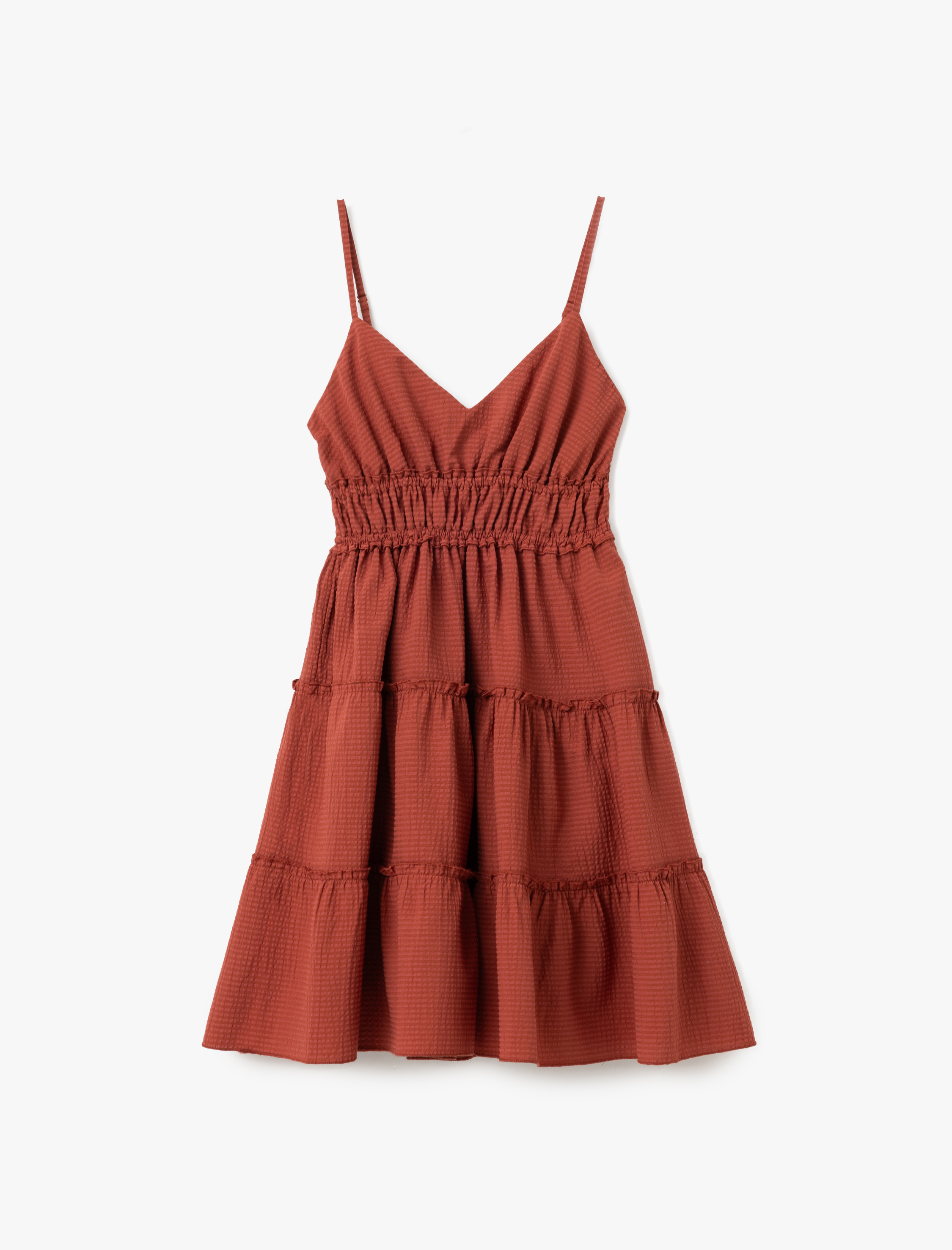   Askılı V Yaka Katlı Gipeli Volanlı Mini Elbise