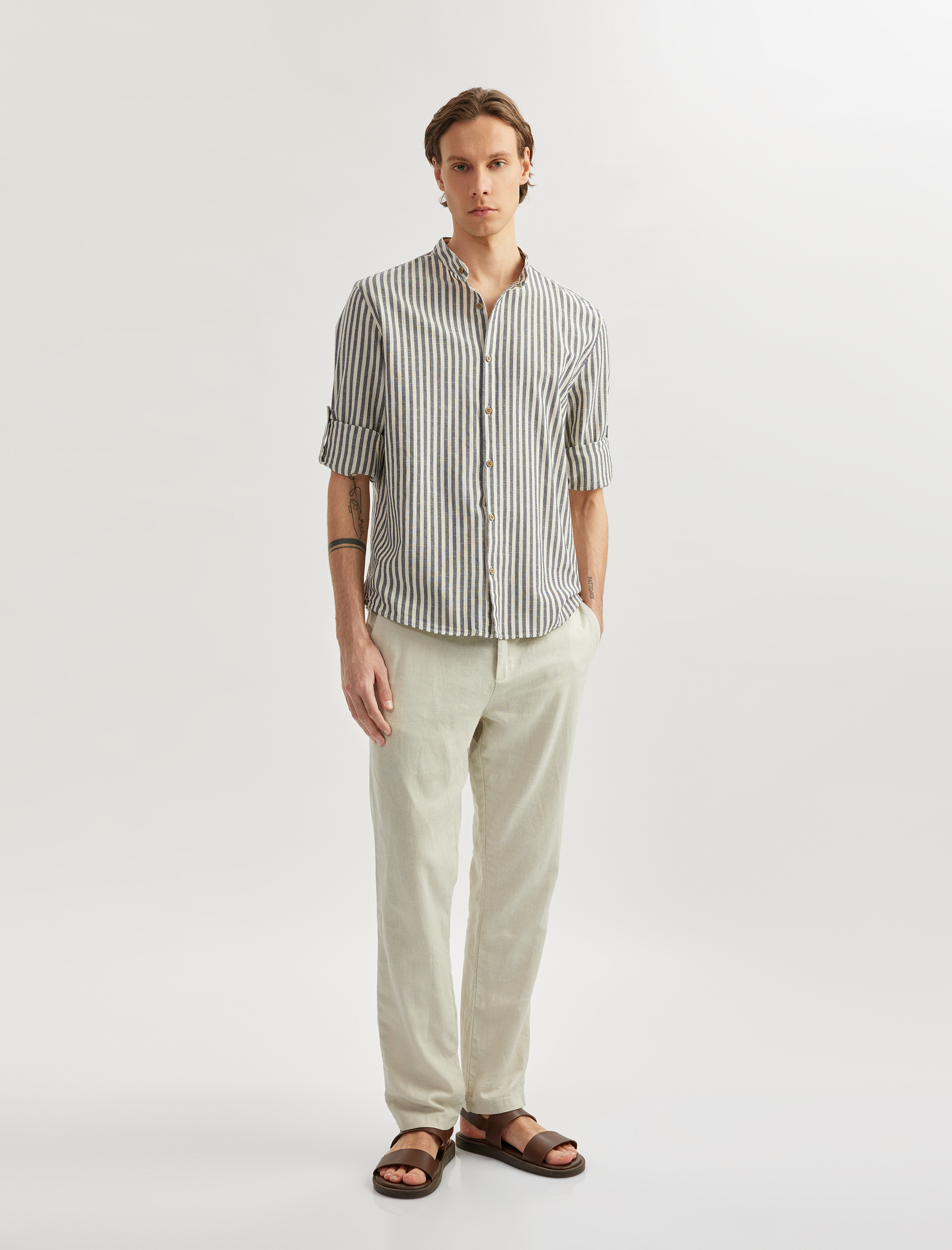   Pamuklu Çizgili Regular Fit Uzun Kollu Hakim Yaka Gömlek