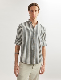 Pamuklu Çizgili Regular Fit Uzun Kollu Hakim Yaka Gömlek