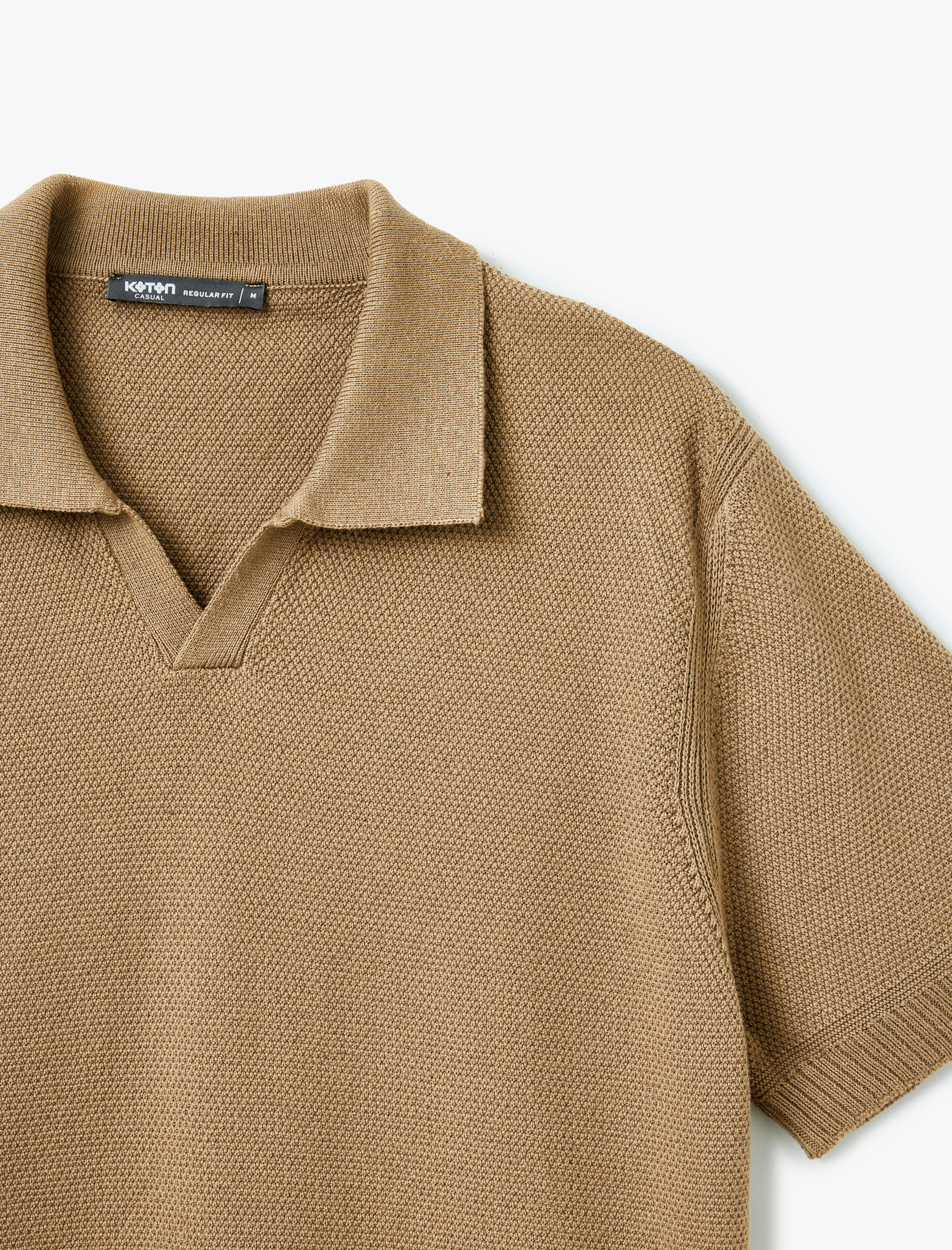   Pamuk Keten Karışımlı Polo V Yaka Kısa Kollu Triko Tişört