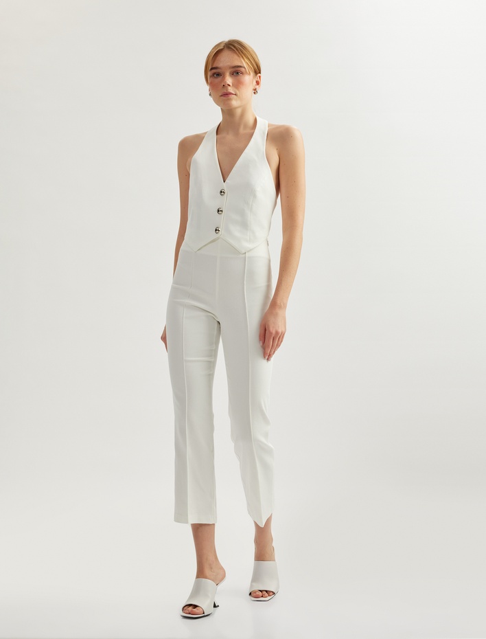  Standart Bel Slim Fit Nervürlü İspanyol Paça Pantolon