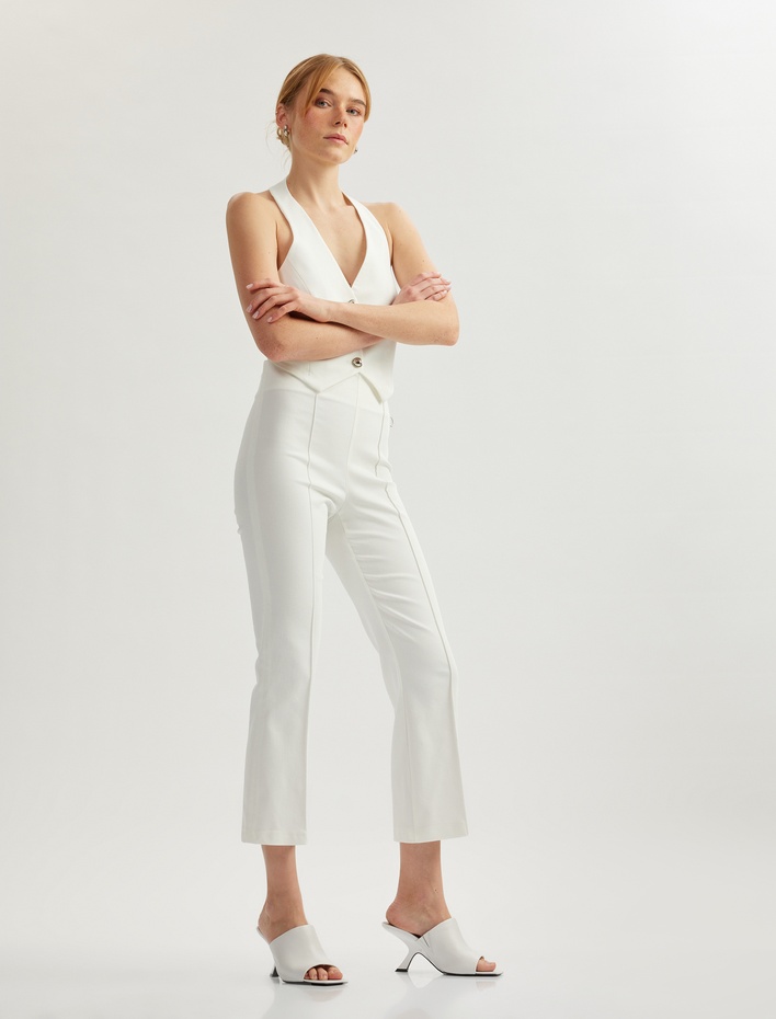  Standart Bel Slim Fit Nervürlü İspanyol Paça Pantolon