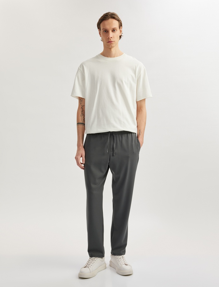  Viskon Karışımlı Cep Detaylı Beli Bağcıklı Pantolon