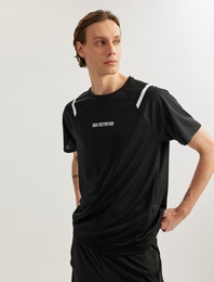 Slogan Baskılı Kısa Kollu Bisiklet Yaka Oversize Spor Tişört