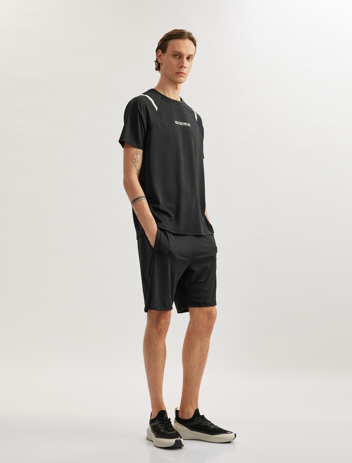  Slogan Baskılı Kısa Kollu Bisiklet Yaka Oversize Spor Tişört