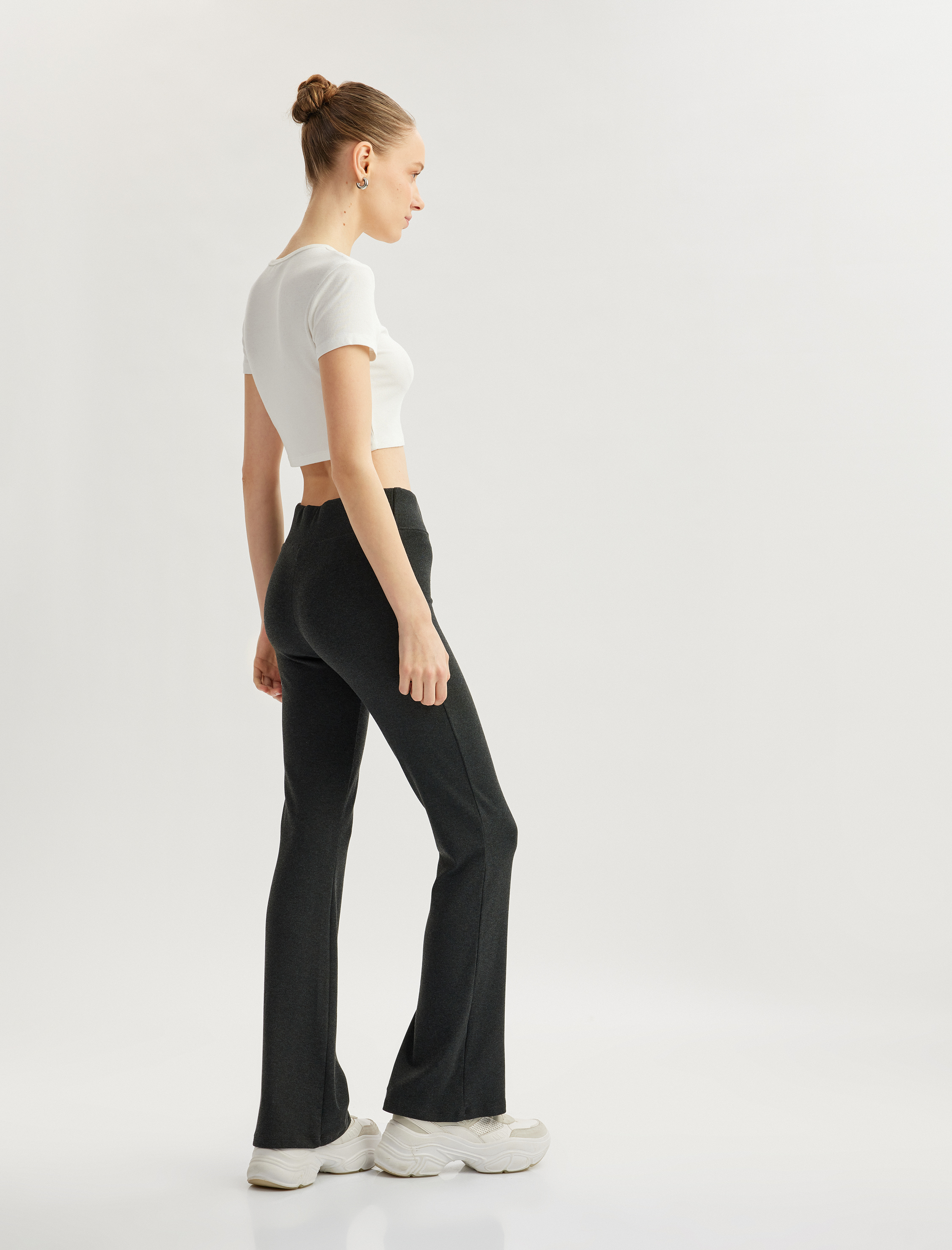   Viskon Karışımlı Beli Lastikli İspanyol Paça Tayt Pantolon