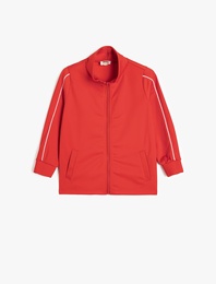 Uzun Kollu Dik Yaka Fermuarlı Oversize Sweatshirt