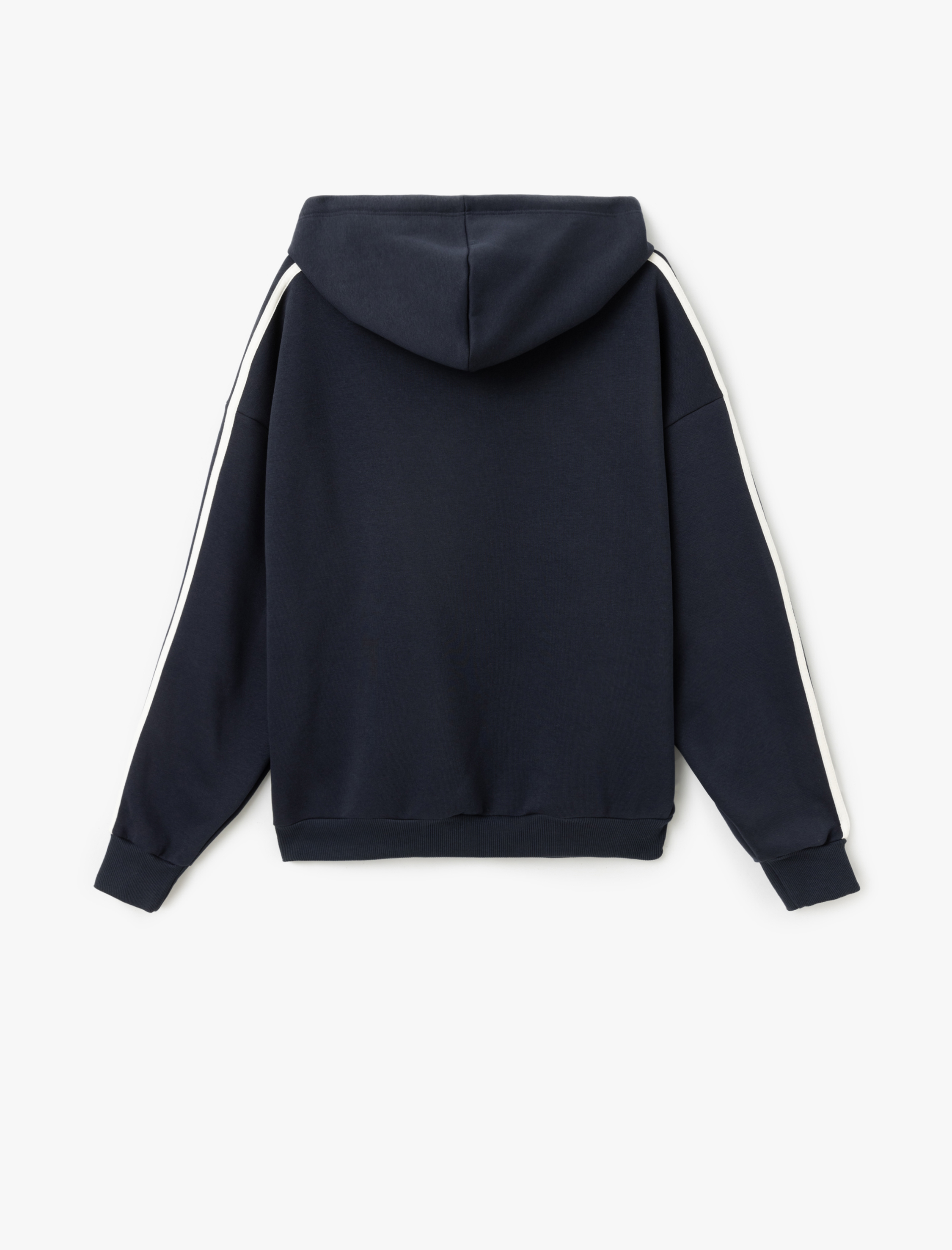   Şardonlu Kapüşonlu Fermuarlı Kanguru Cepli Çizgili Oversize Sweatshirt