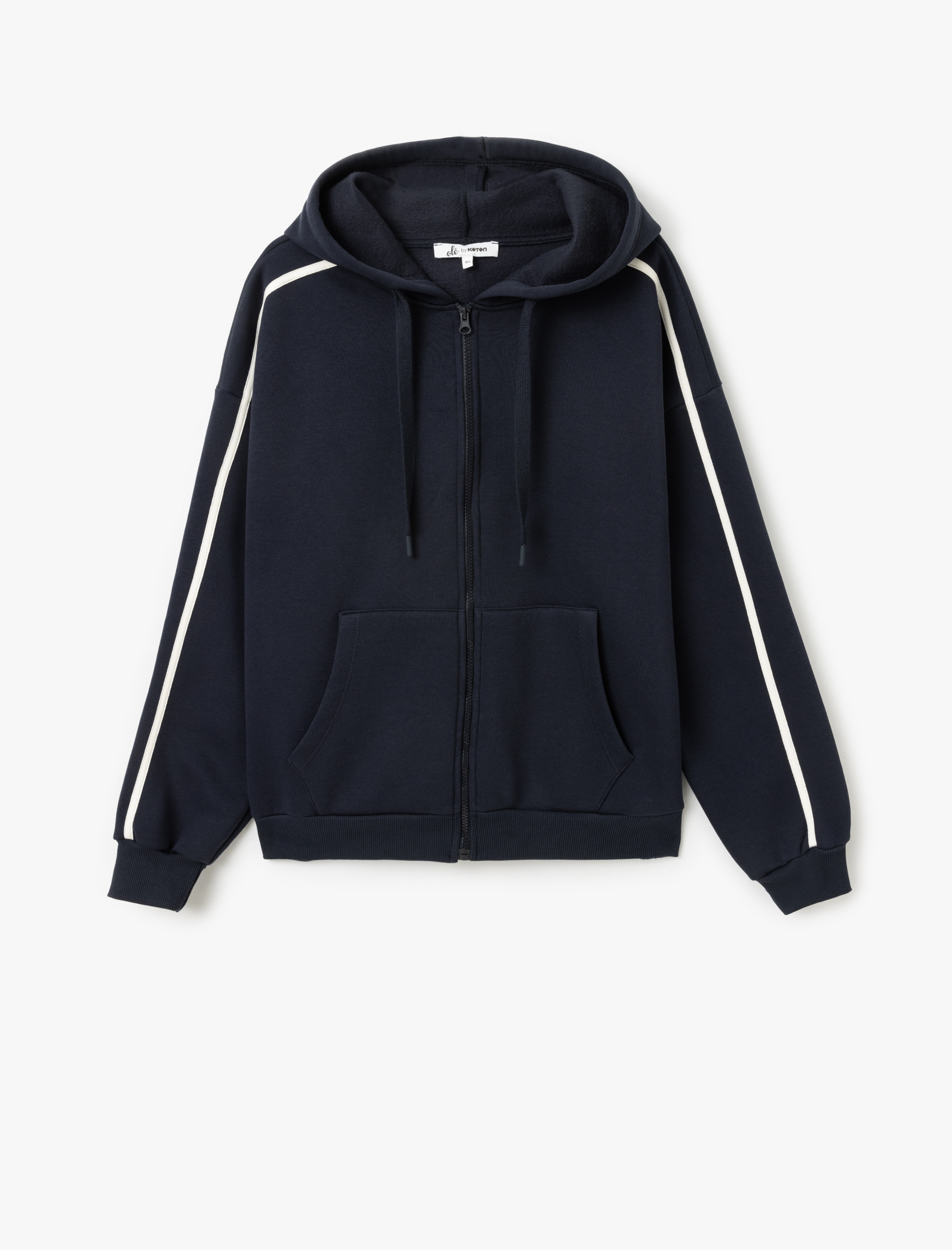   Şardonlu Kapüşonlu Fermuarlı Kanguru Cepli Çizgili Oversize Sweatshirt