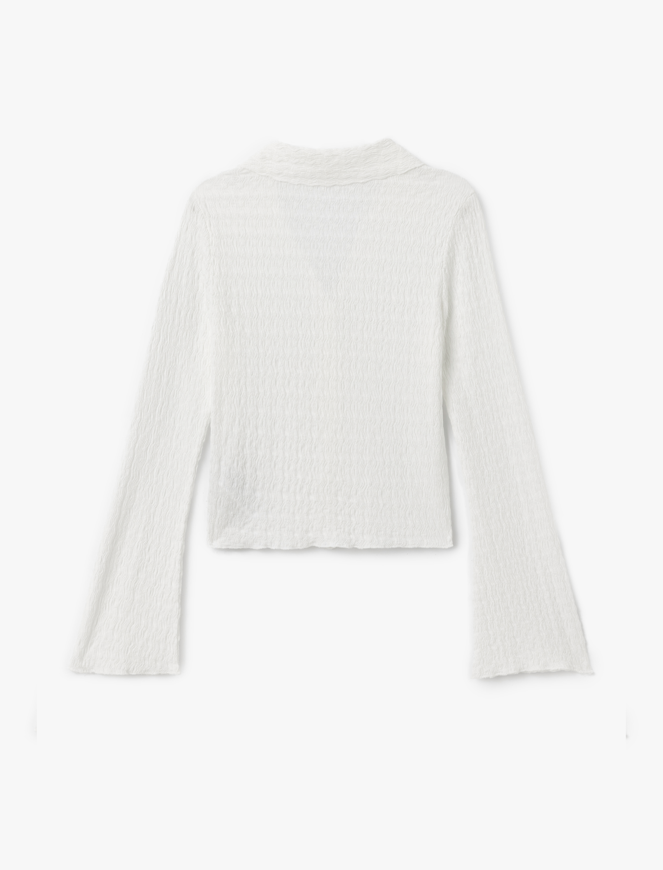   Slim Fit Uzun Kollu Dokulu Gömlek Yaka Düğmeli Tişört Bürümcük