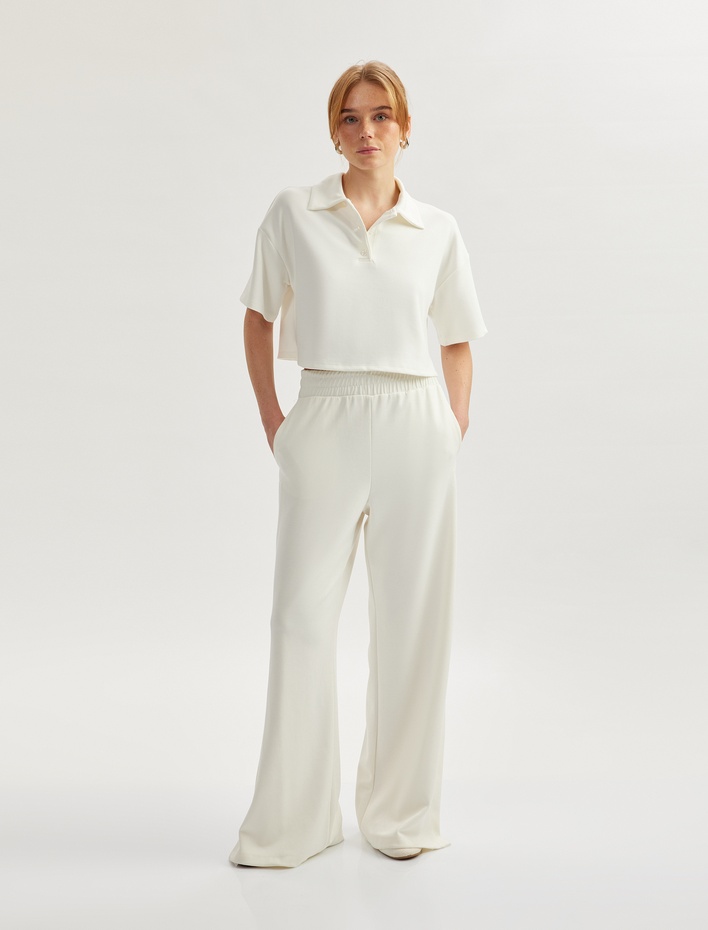  Modal Rahat Kalıp Kısa Kollu Polo Yaka Crop Tişört