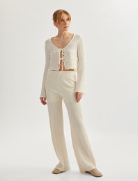 Pamuklu Dokulu Bol Paça Pantolon