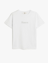 Pamuklu Kısa Kollu Bisiklet Yaka Baskılı Tişört