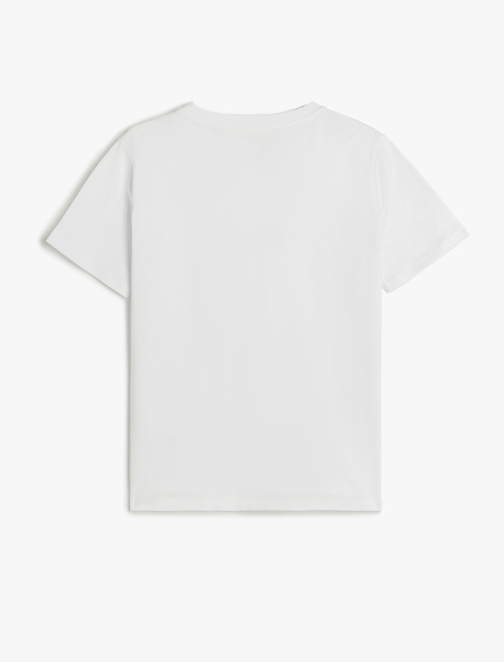  Pamuklu Kısa Kollu Bisiklet Yaka Baskılı Tişört