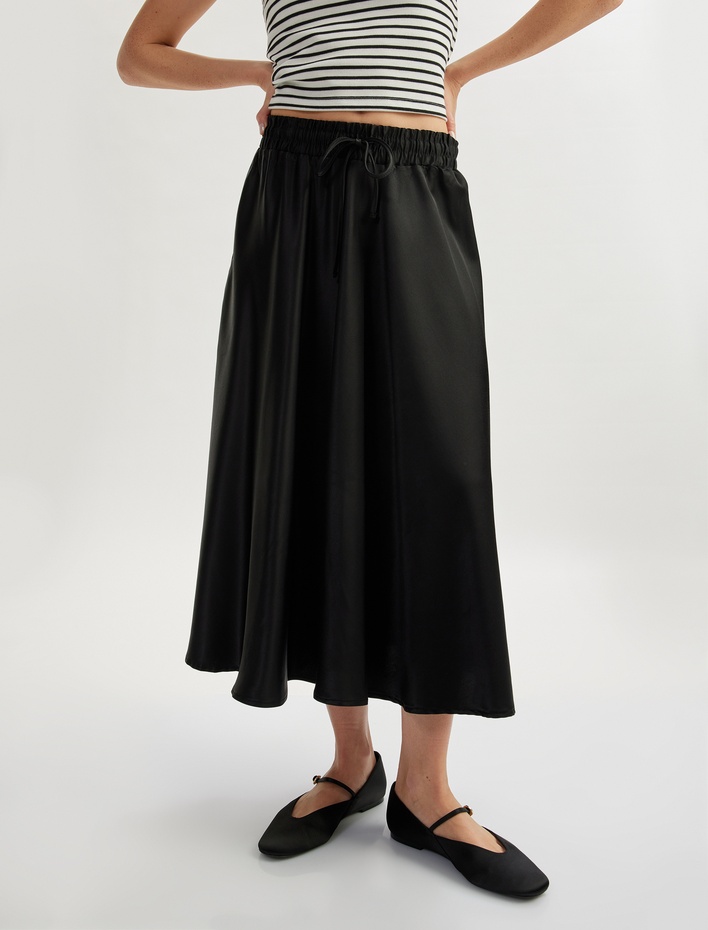  Viskon Kumaş Saten Kloş Çan Etek