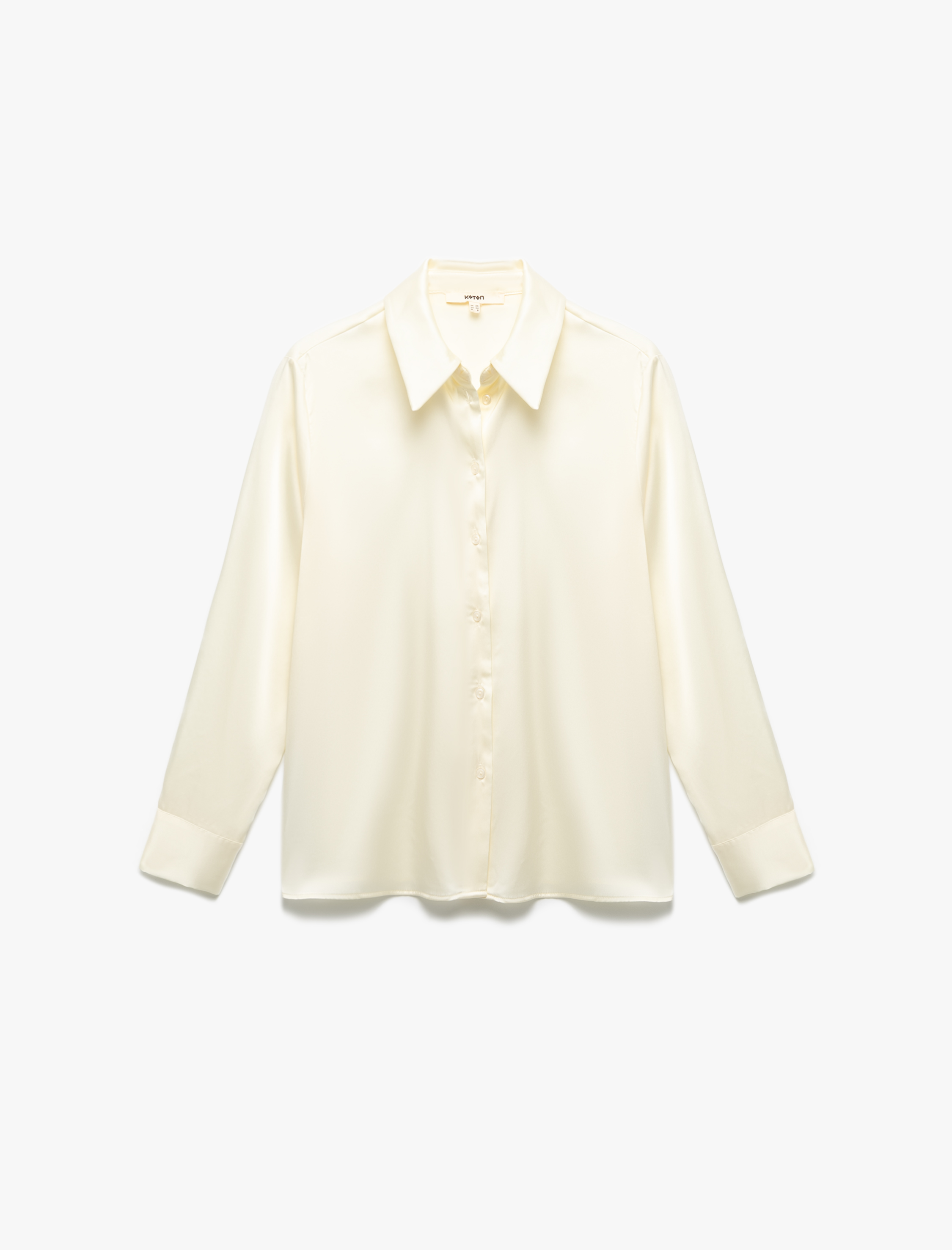   Düğmeli Uzun Kollu Klasik Yaka Saten Gömlek