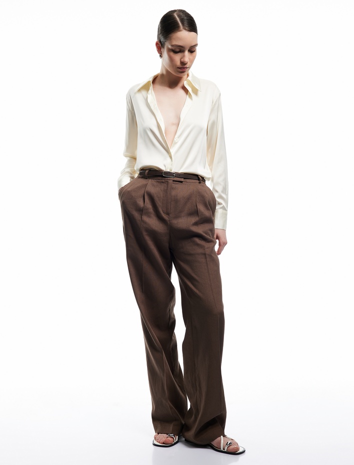  Düğmeli Uzun Kollu Klasik Yaka Saten Gömlek