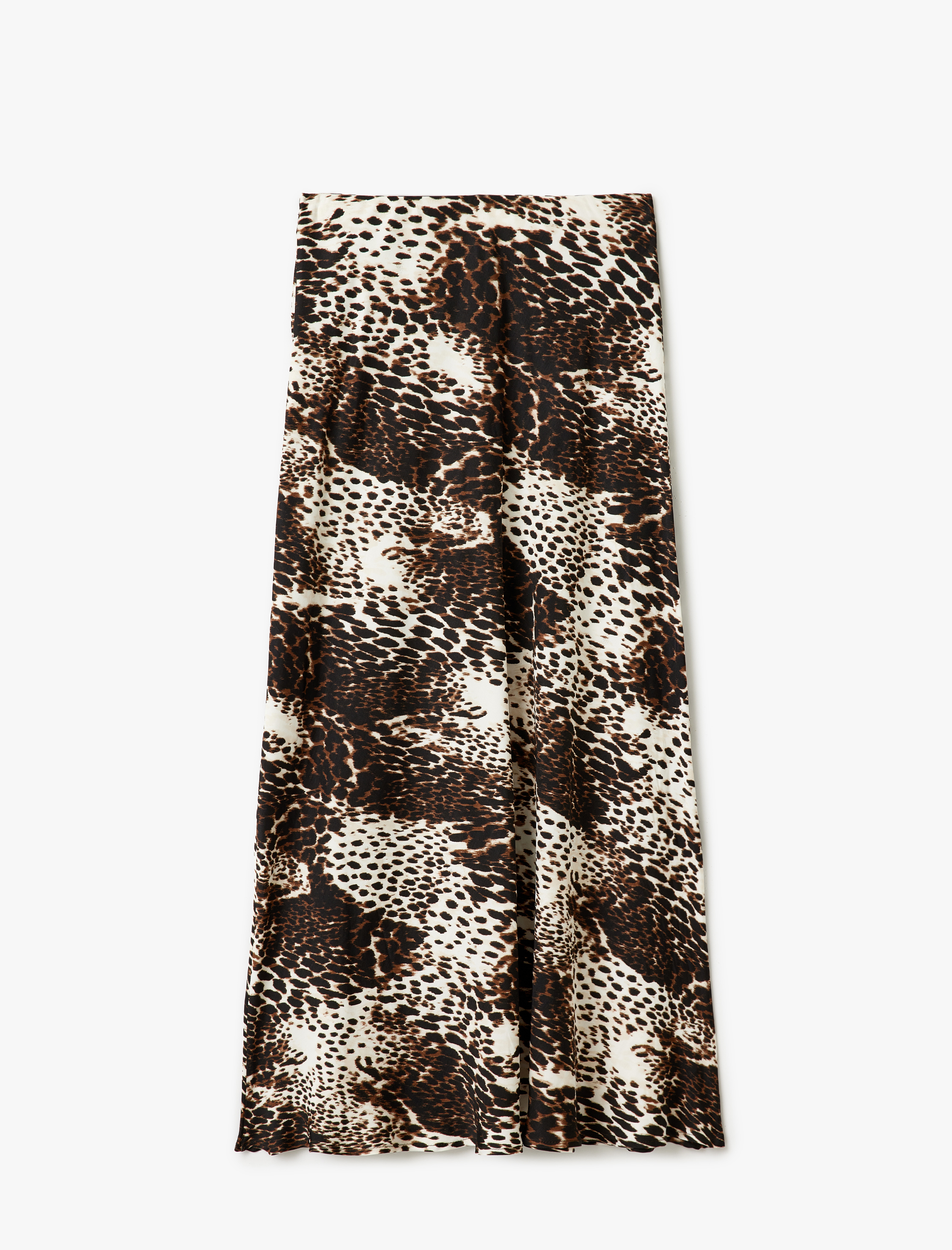   Standart Bel Leopar Desenli Uzun Kloş Saten Etek