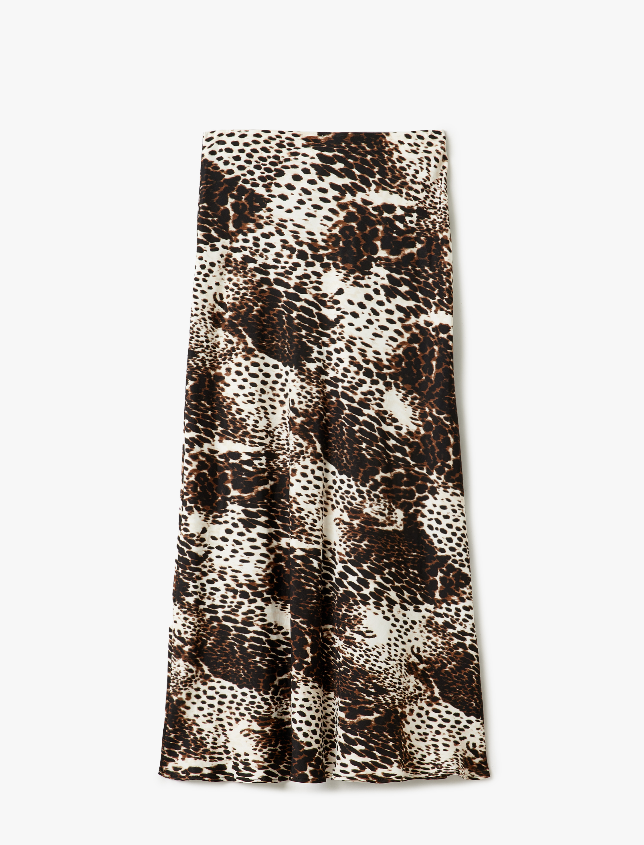   Standart Bel Leopar Desenli Uzun Kloş Saten Etek