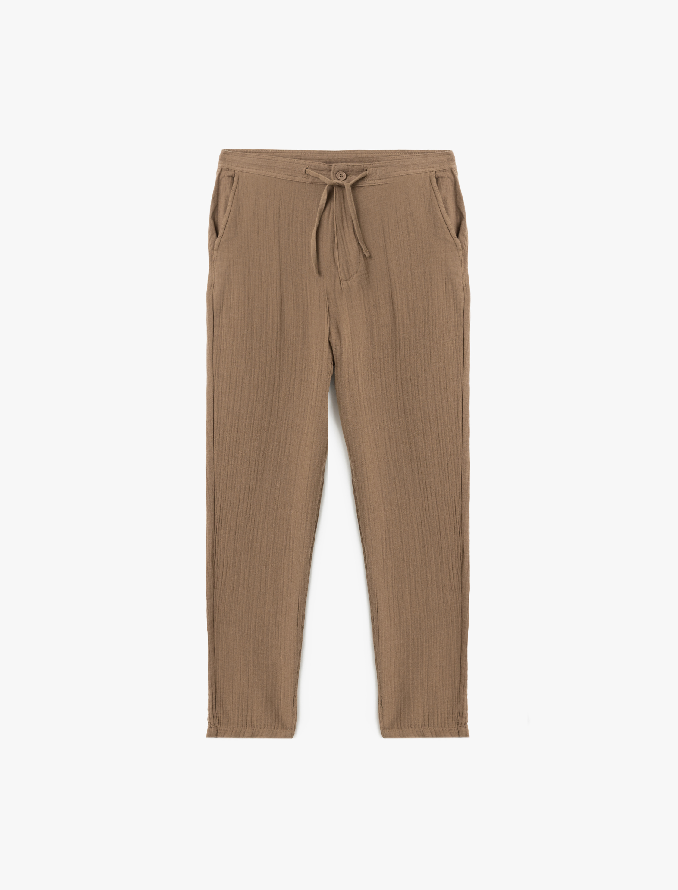   Pamuklu Müslin Chino Cep Detaylı Beli Bağcıklı Pantolon