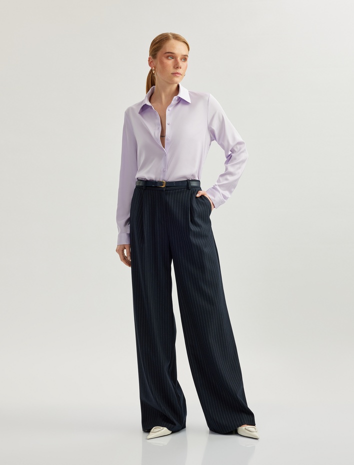  Klasik Yaka Uzun Kollu Saten Gömlek