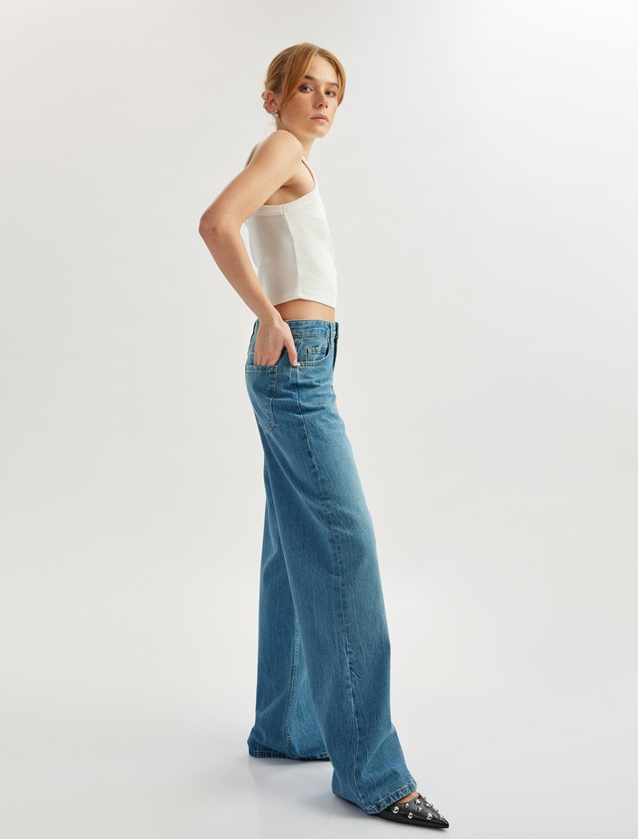  Rahat Kalıp Geniş Paça Denim Pantolon - Wide Leg Jeans