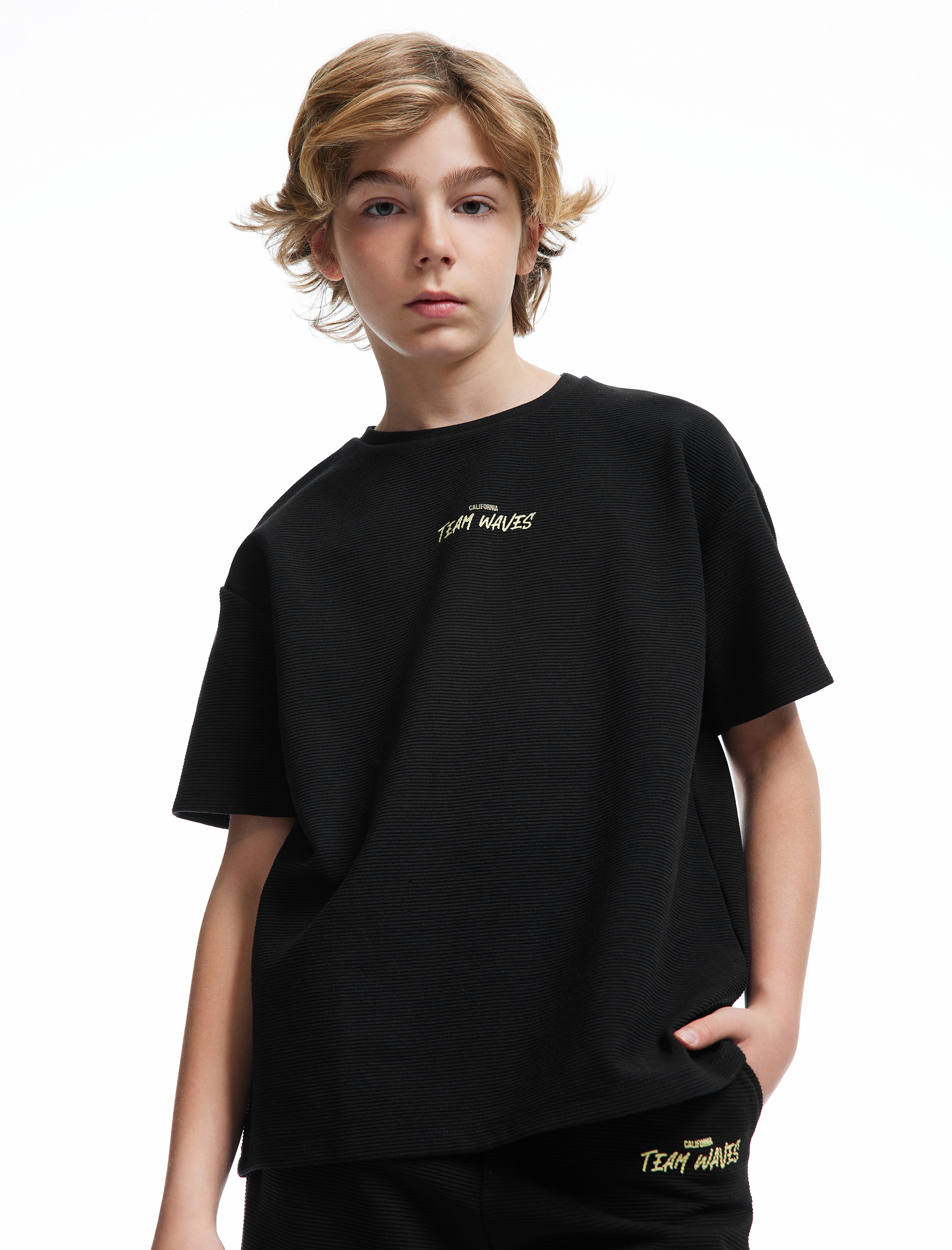  Erkek Çocuk Slogan Baskılı Kısa Kollu Bisiklet Yaka Oversize Tişört