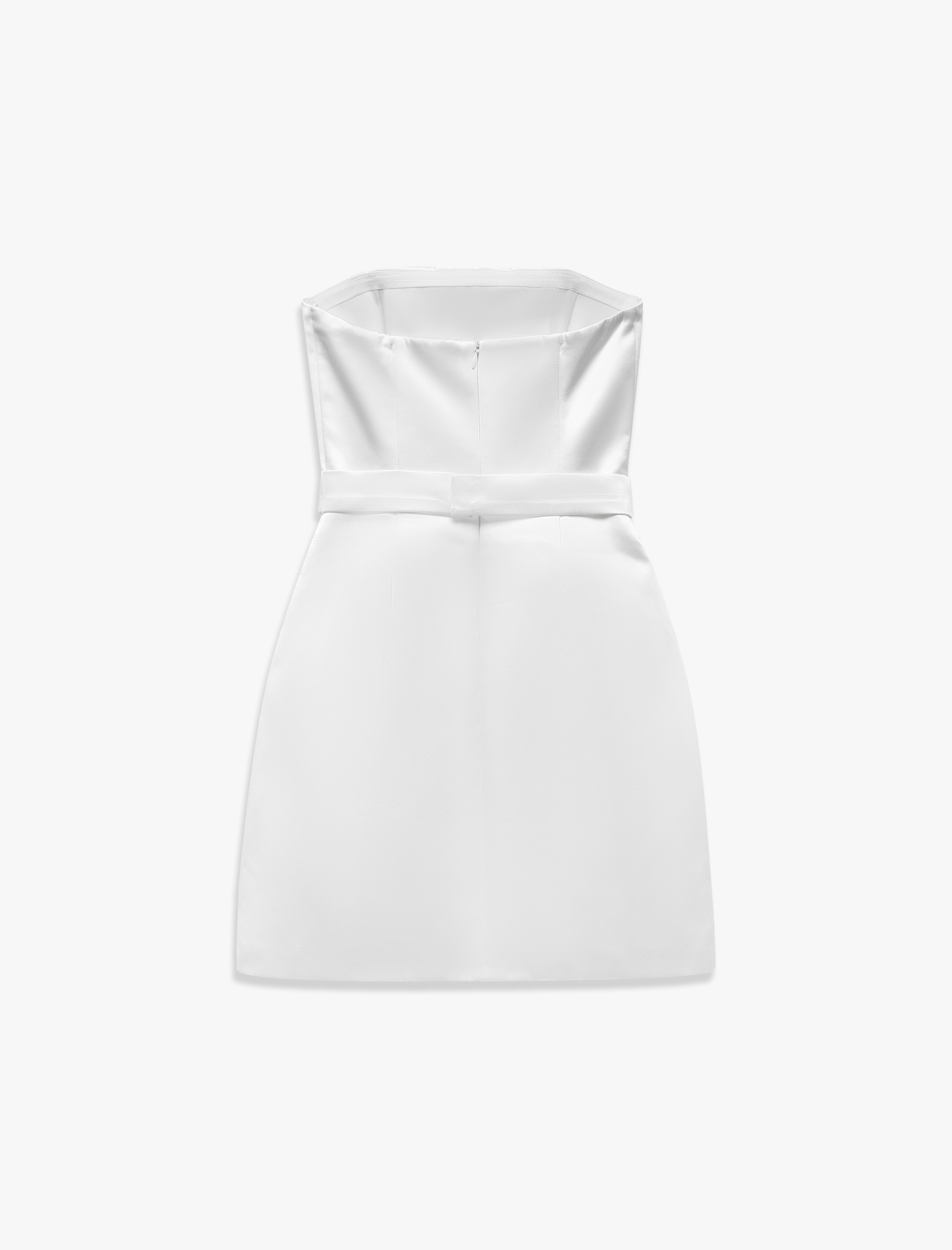   Straplez Mini Slim Fit Fiyonklu A Kesim Saten Elbise