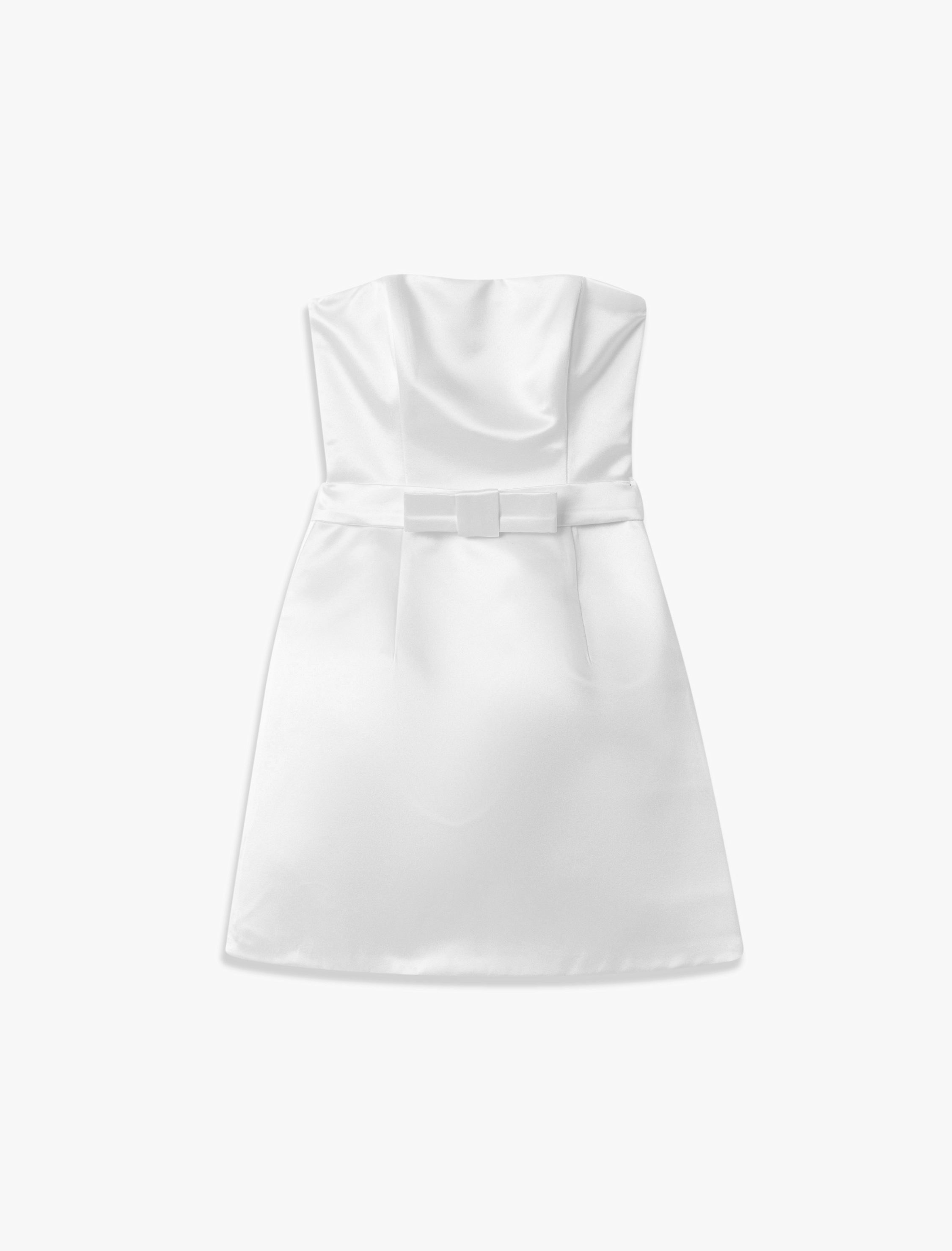   Straplez Mini Slim Fit Fiyonklu A Kesim Saten Elbise