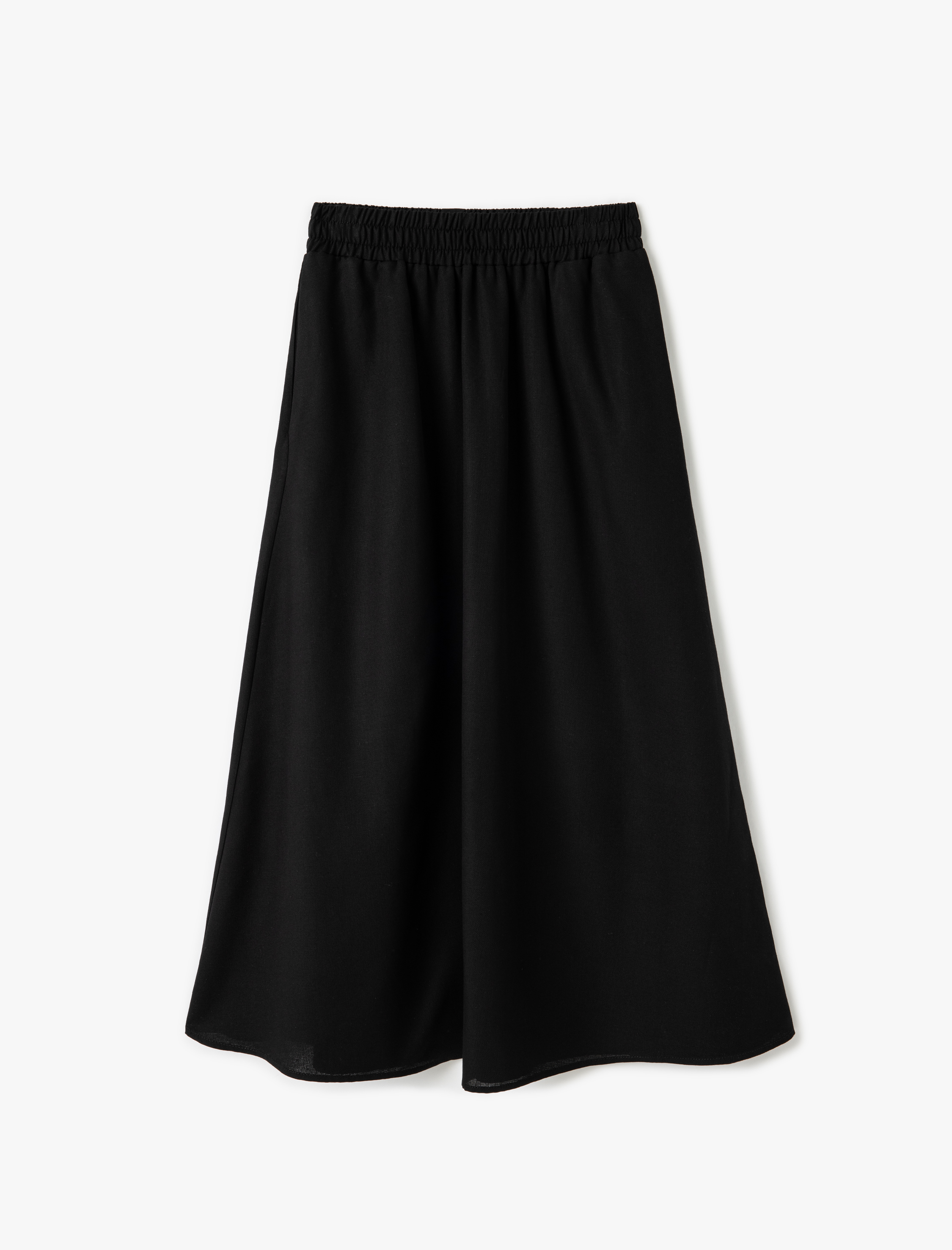   Rahat Kalıp Viskon-Keten Karışımlı Cepli Uzun Kloş Etek