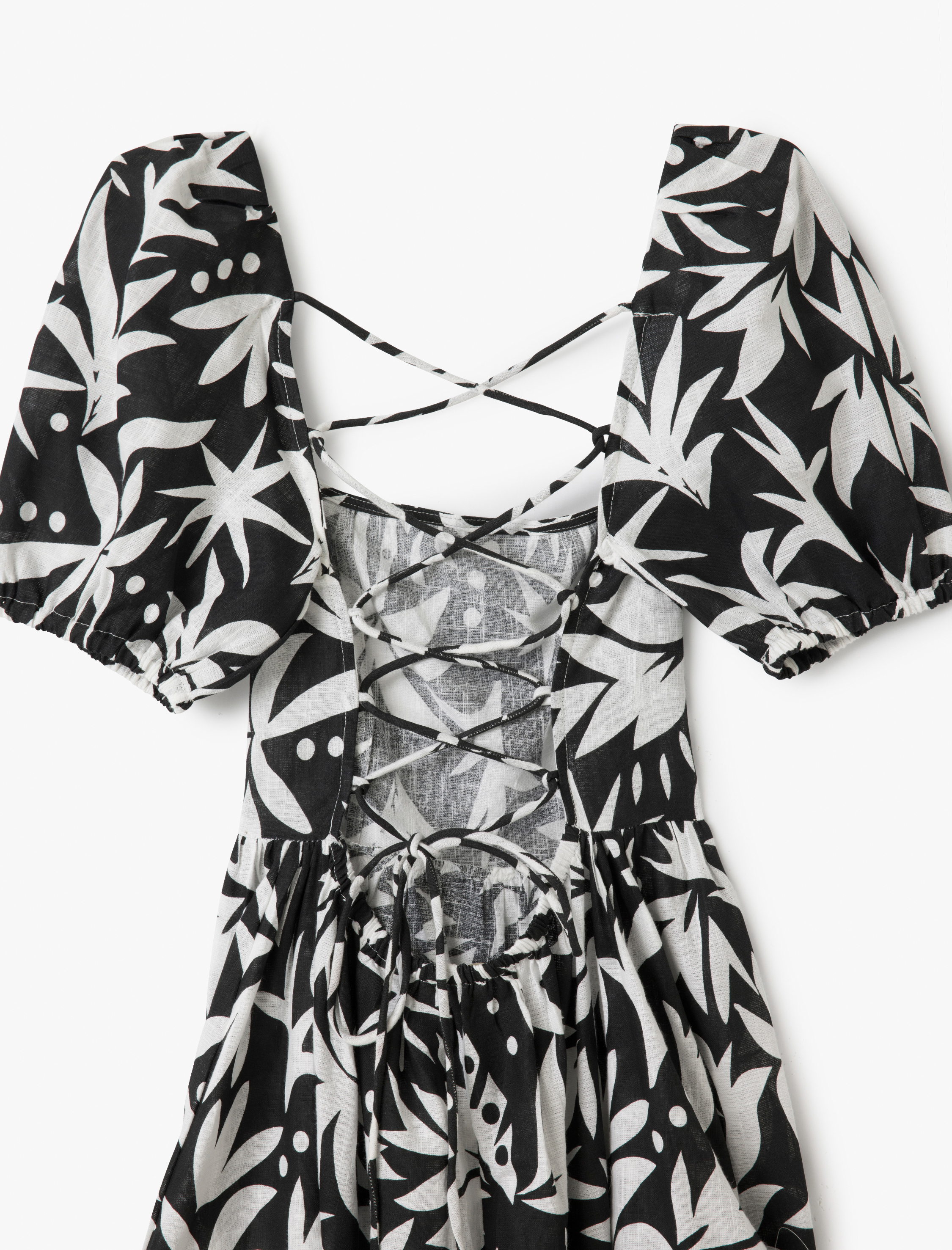   Pamuklu Kısa Balon Kollu Arkası Dekolte Detaylı Midi Boy Çiçekli Elbise