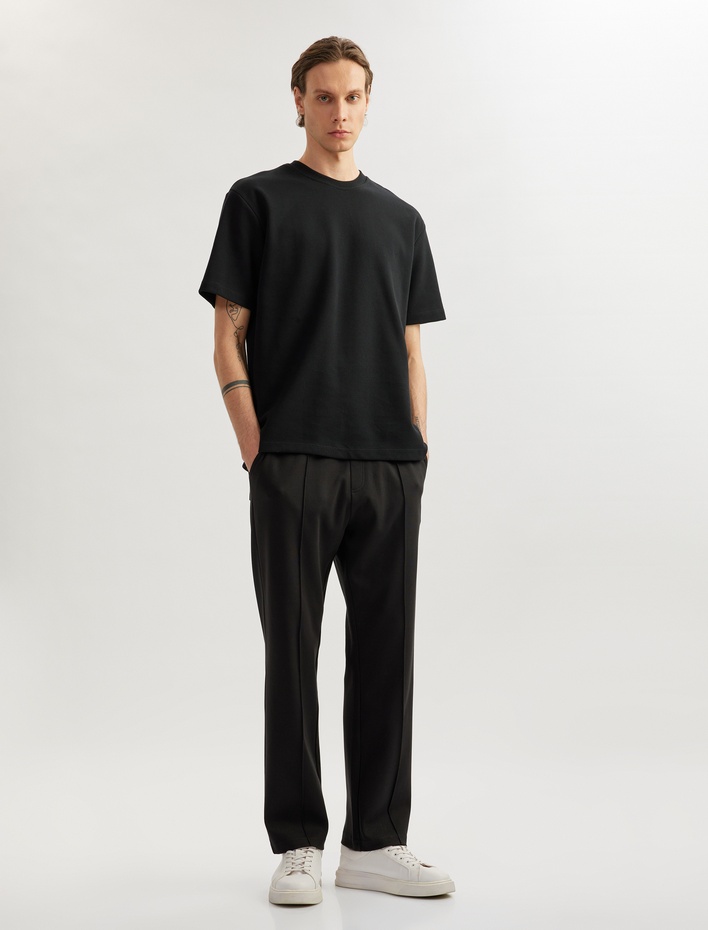  Pamuklu Cepli Nervür Detaylı Beli Bağcıklı Eşofman Altı