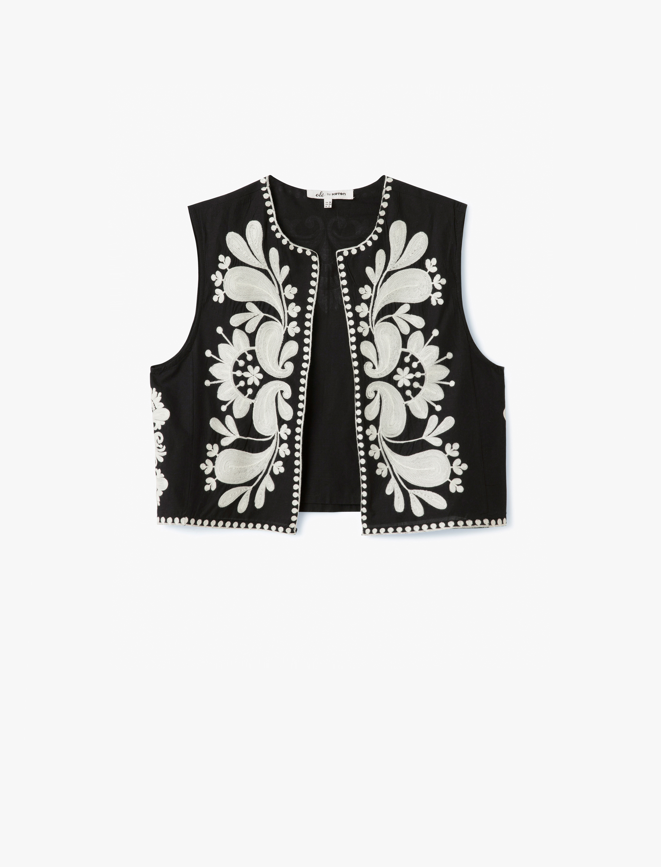   Aplike Nakışlı Bisiklet Yaka Kolsuz Crop Yelek