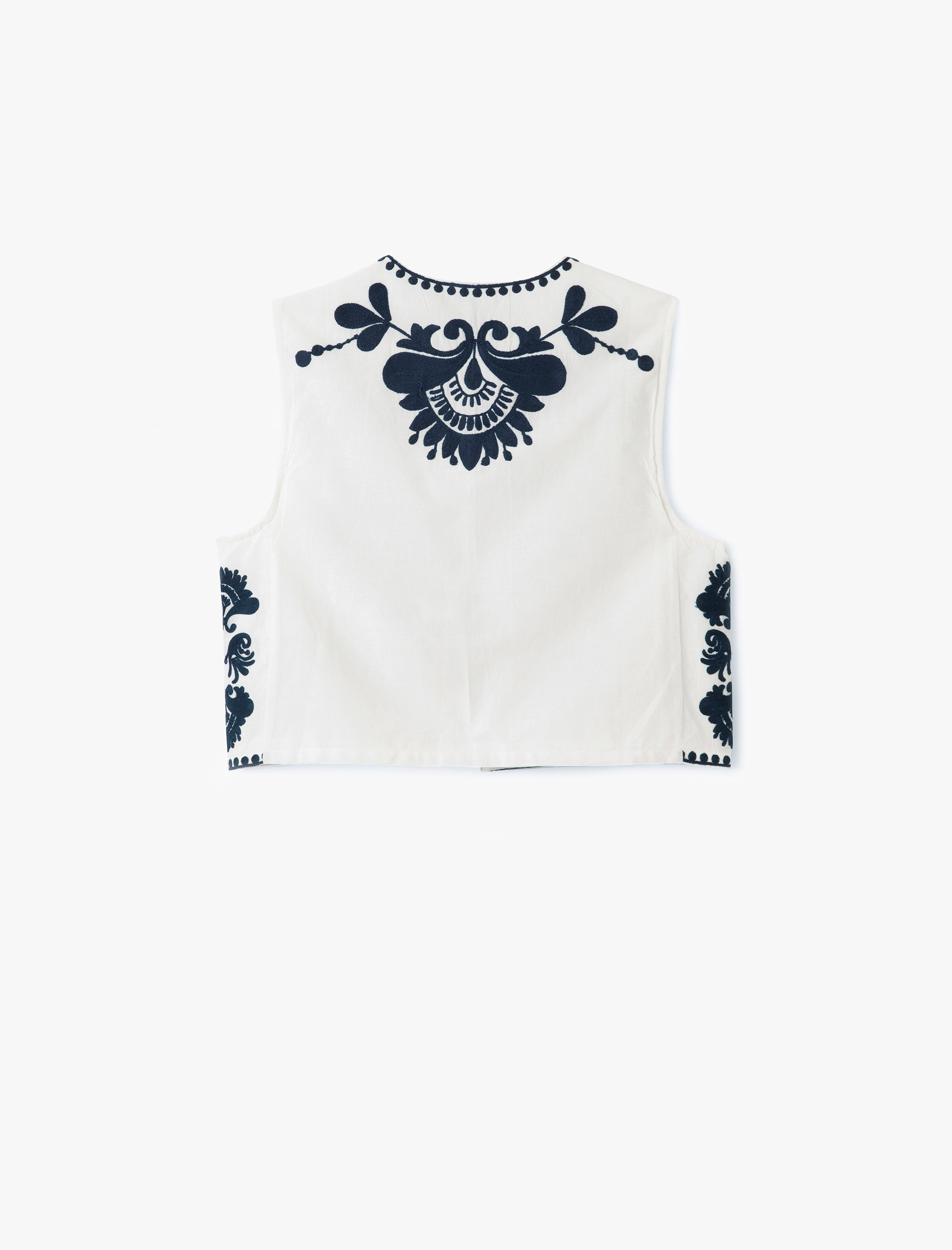   Aplike Nakışlı Bisiklet Yaka Kolsuz Crop Yelek