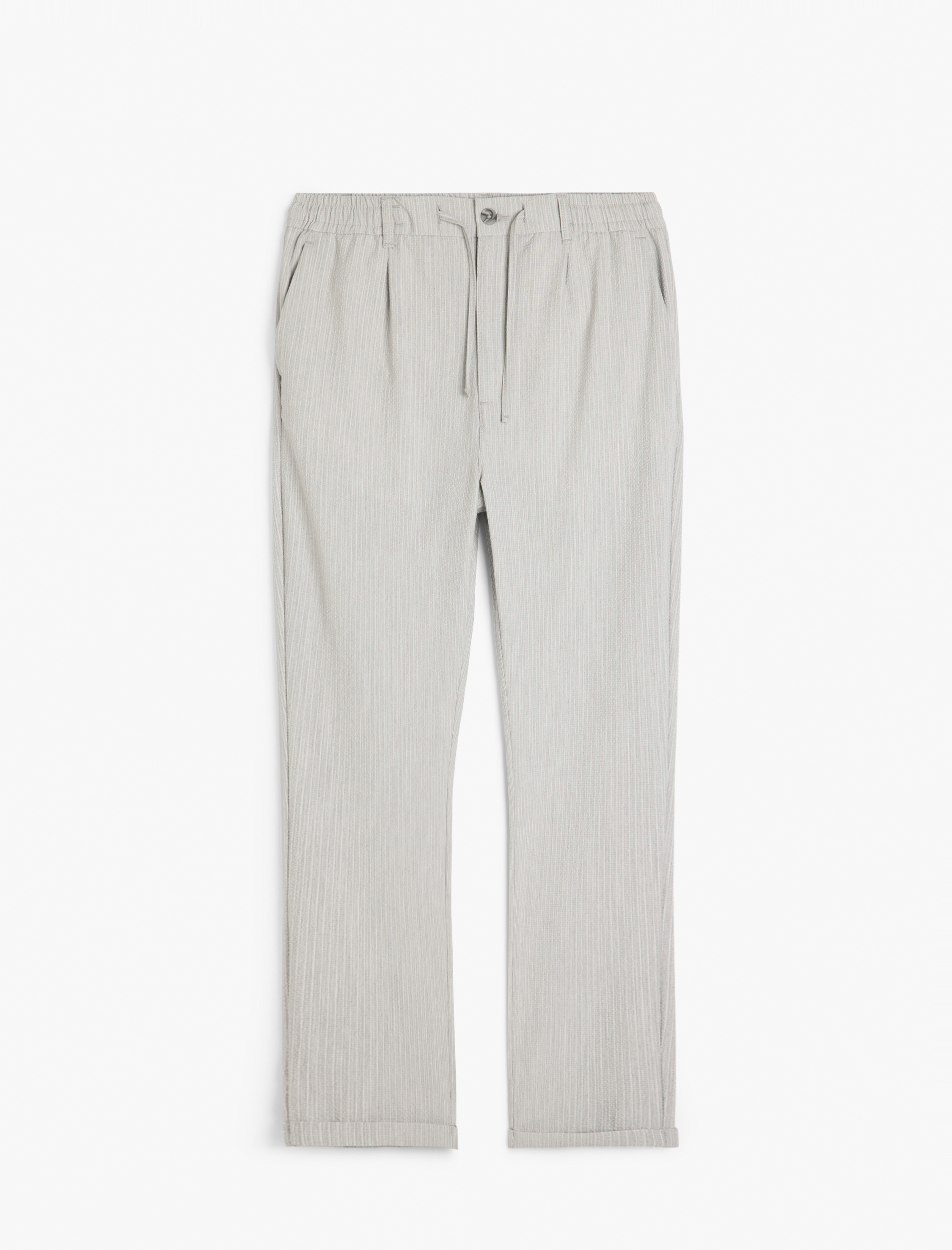   Katlamalı Paça Viskon Karışımlı Düğmeli Beli Bağcıklı Slim Fit Yazlık Pantolon