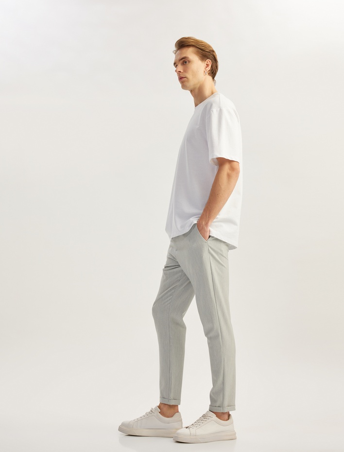  Katlamalı Paça Viskon Karışımlı Düğmeli Beli Bağcıklı Slim Fit Yazlık Pantolon