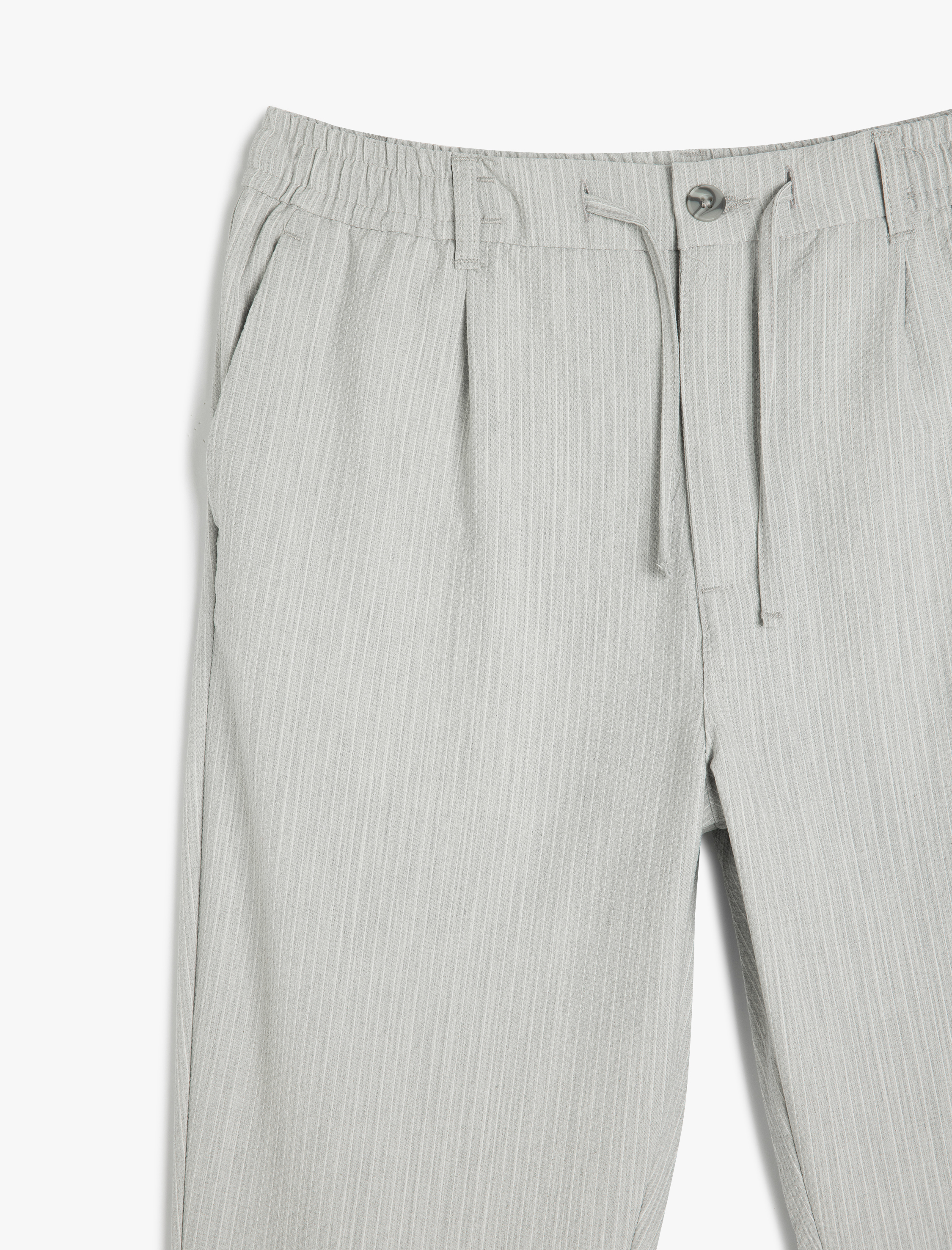   Katlamalı Paça Viskon Karışımlı Düğmeli Beli Bağcıklı Slim Fit Yazlık Pantolon