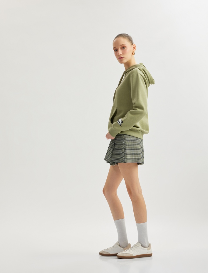  Panda Baskılı Kapüşonlu Kanguru Cepli Şardonlu Oversize Sweatshirt