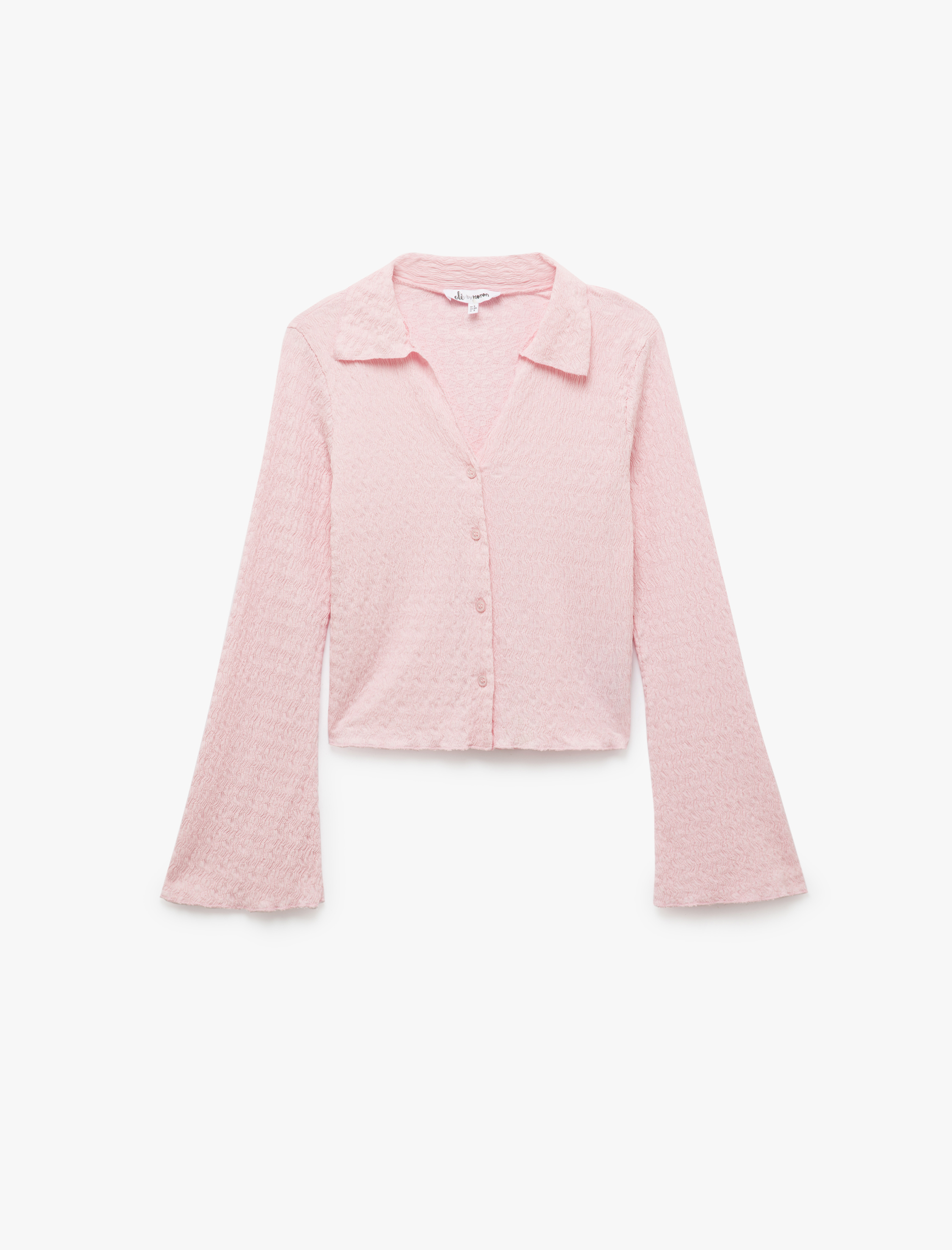   Slim Fit Uzun Kollu Dokulu Gömlek Yaka Düğmeli Tişört Bürümcük