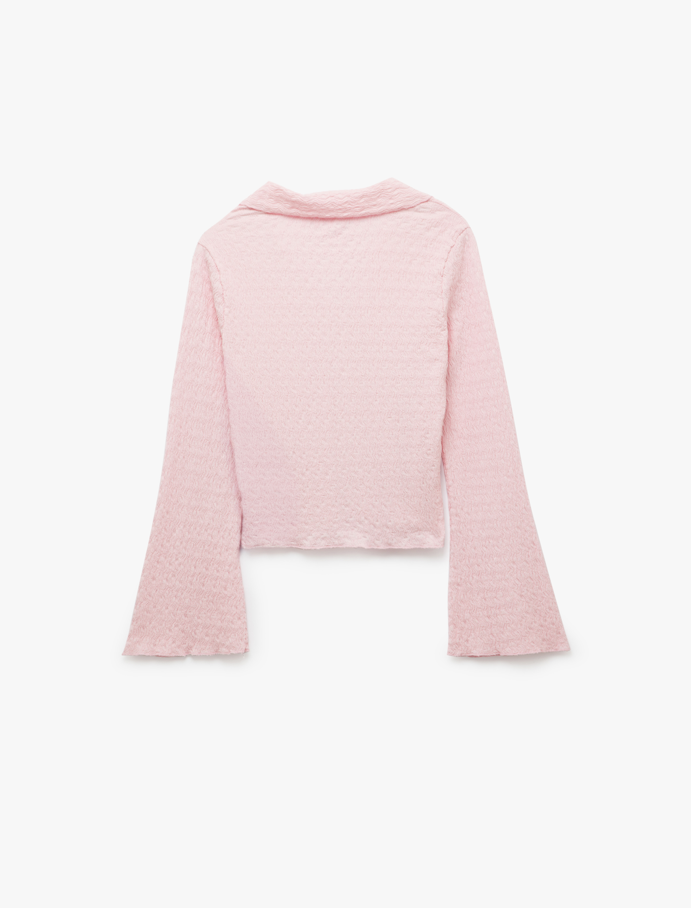   Slim Fit Uzun Kollu Dokulu Gömlek Yaka Düğmeli Tişört Bürümcük