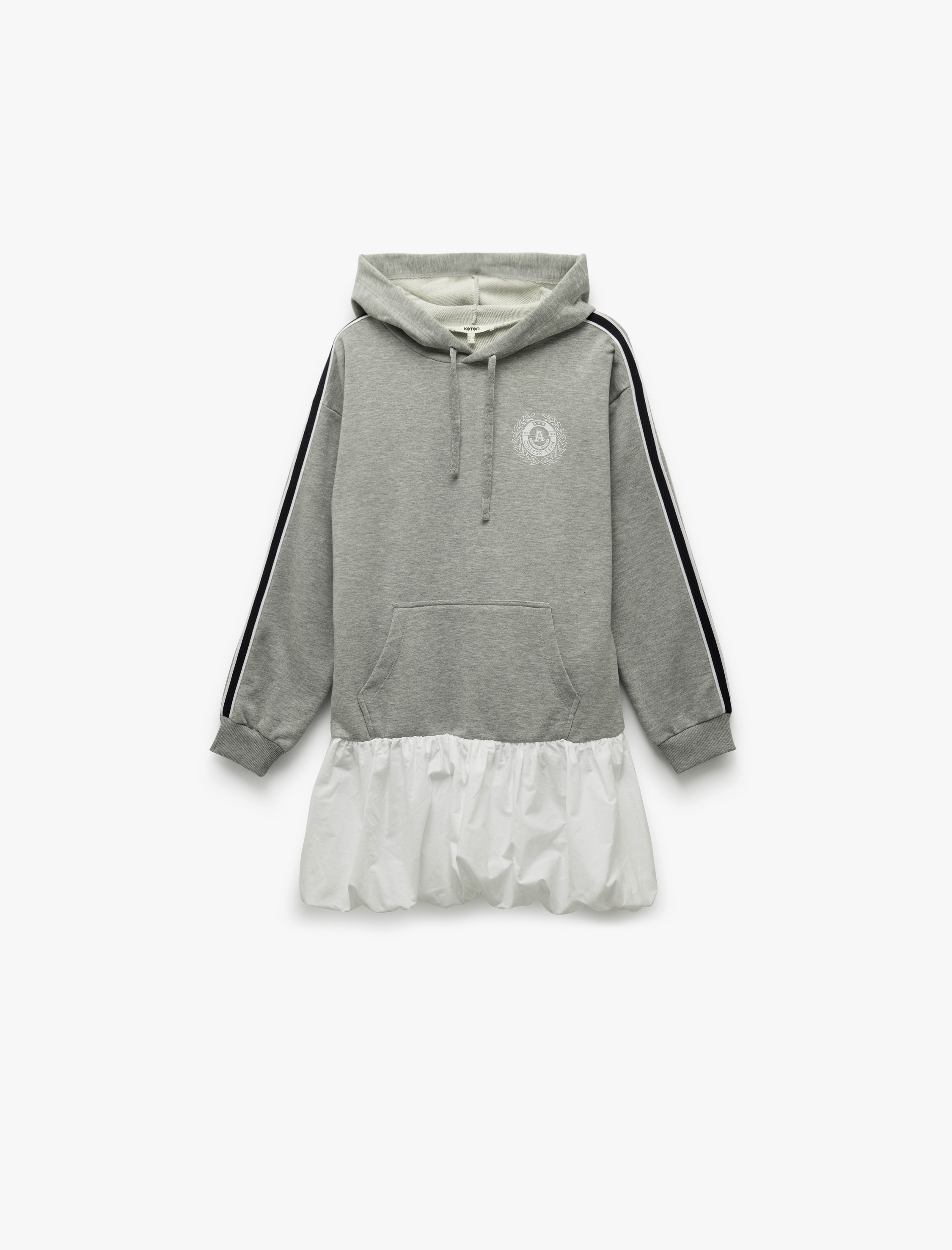   Cepli Uzun Kollu Mini Balon Etek Detaylı Kapüşonlu Sweat Elbise